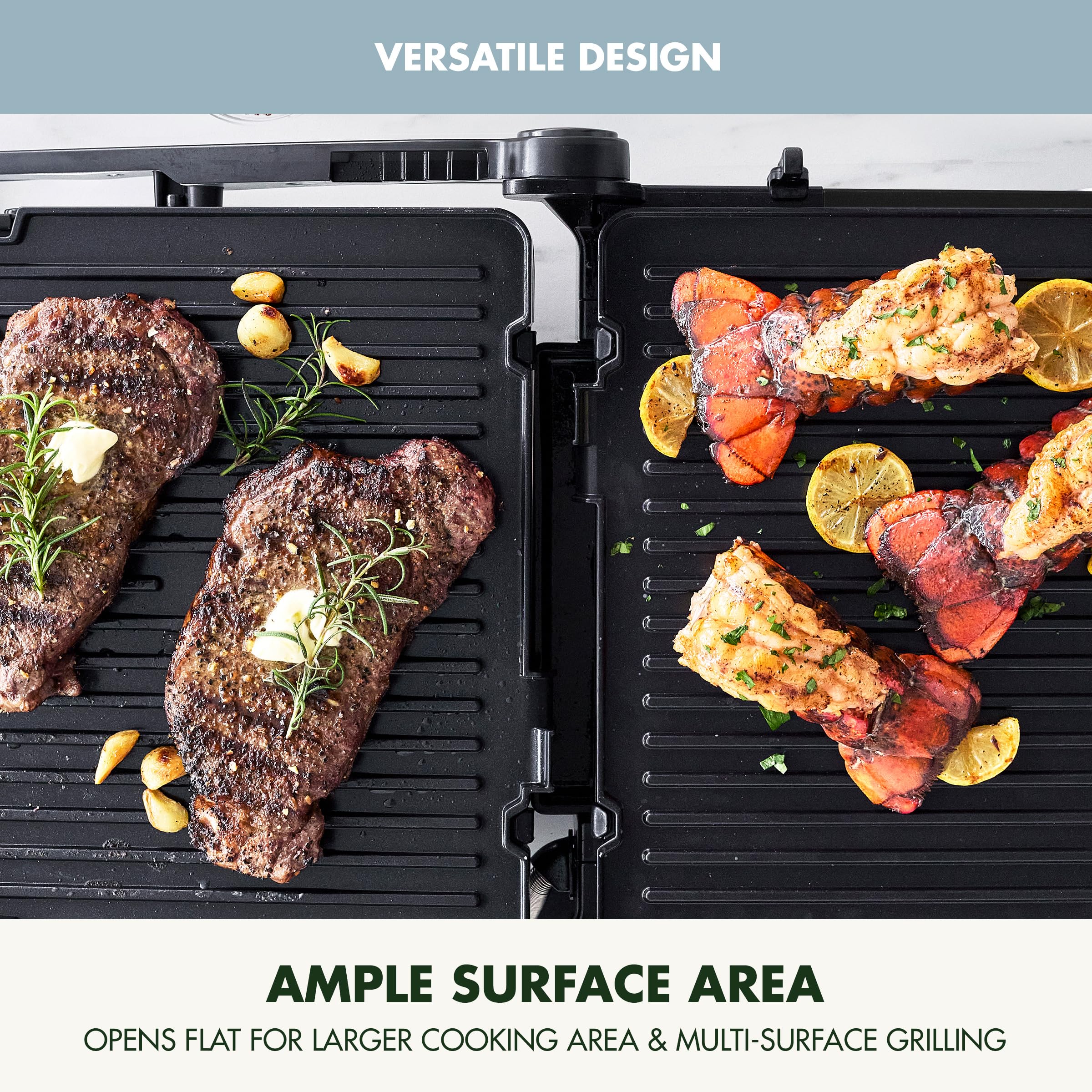 GreenPan Elite 7-in-1 Multi-Function Contact Grill & Griddle, Healthy Ceramic Nonstick Aluminum, Grill & Waffle Plates, Adjustable Shade & Shear, Closed Press/Open Flat Surface, PFAS-Free, Blue Haze