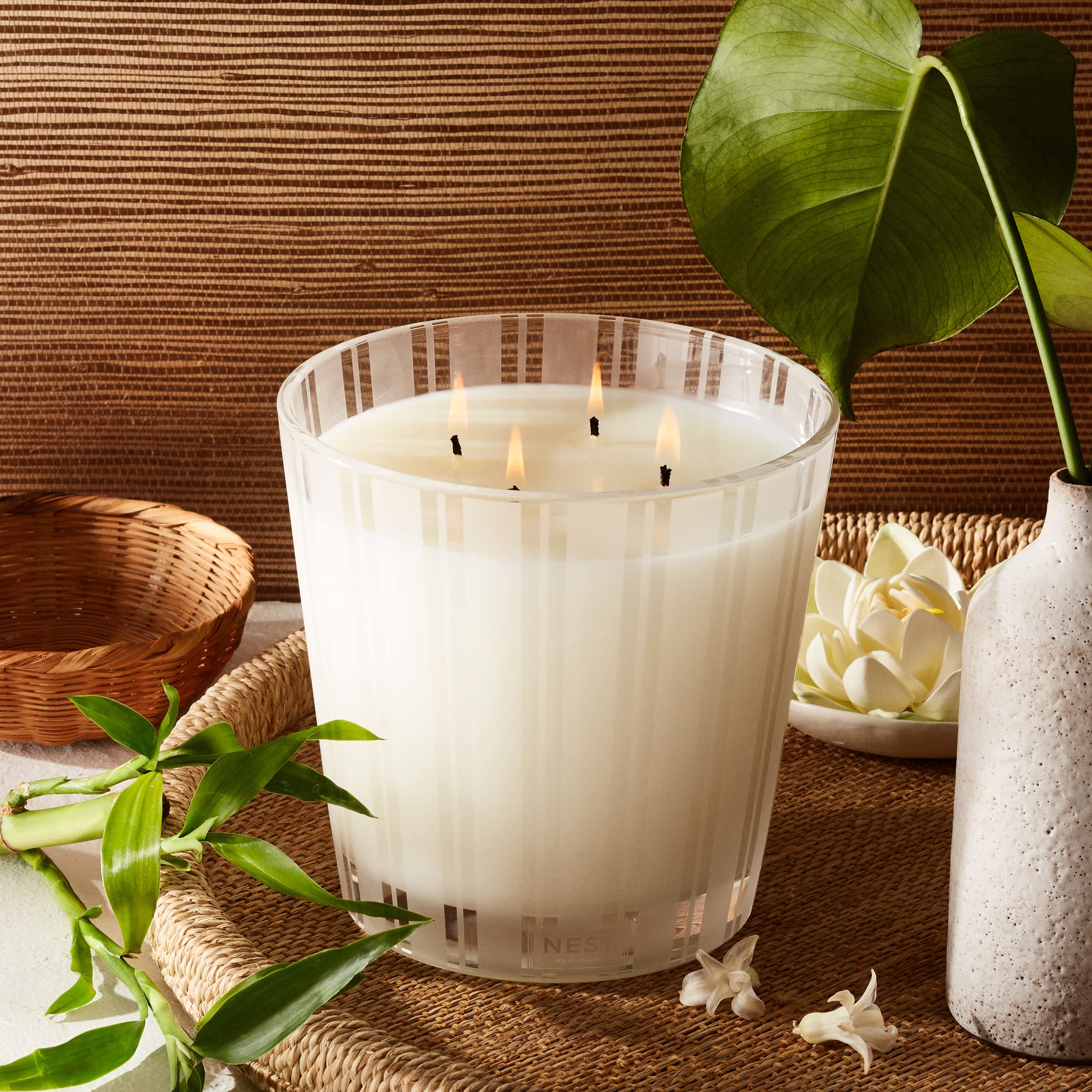 NEST New York Scented Luxury 4-Wick Candle, Bamboo - 43.7 oz - Up to 120-Hour Burn Time - Reusable Glass Vessel