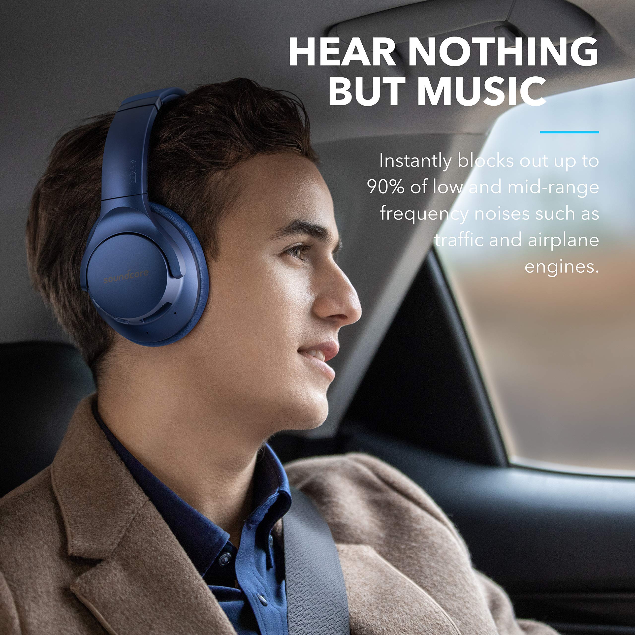 Soundcore Anker Life Q20 Hybrid Active Noise Cancelling Headphones, Wireless Over Ear Bluetooth Headphones, 60H Playtime, Hi-Res Audio, Deep Bass, Memory Foam Ear Cups, for Travel, Home Office