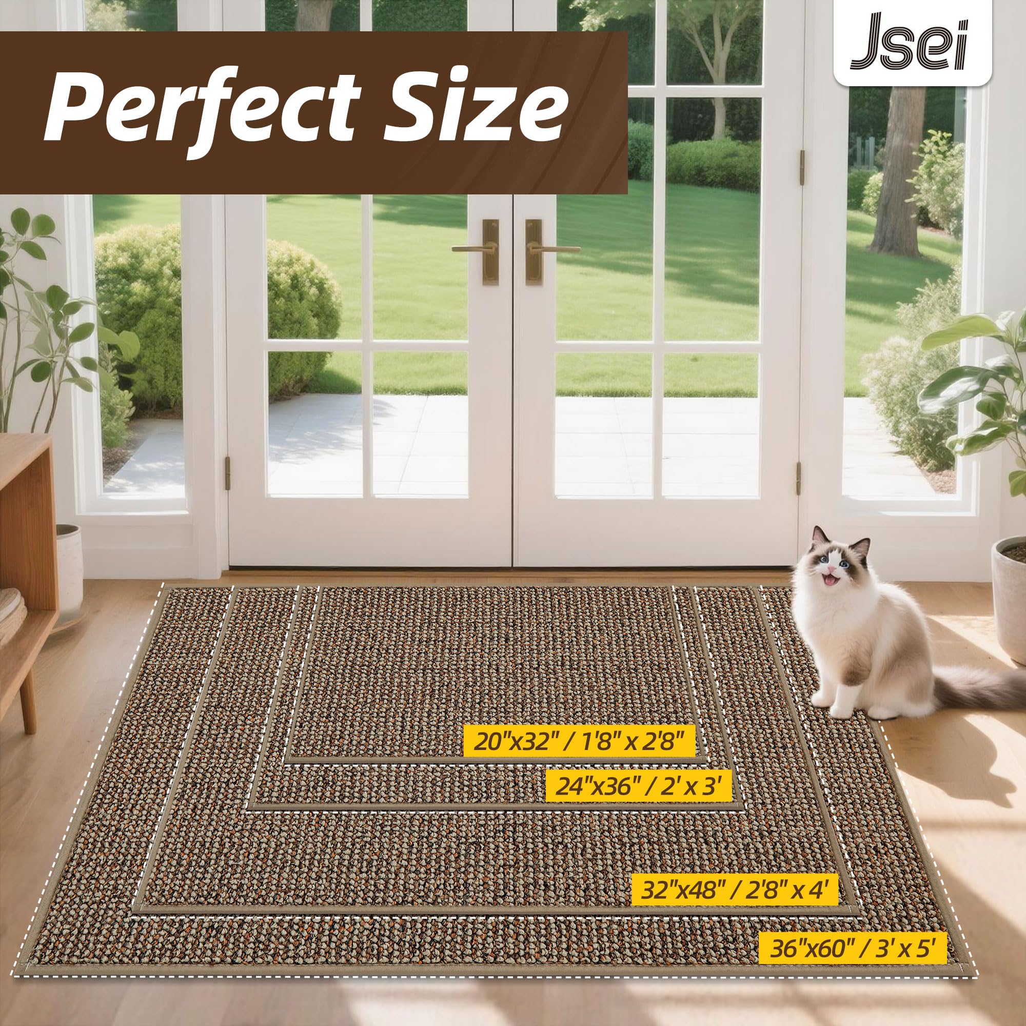 JSEI Dirt Trapper Door Mat 24"x36" Non-Slip Washable Entrance Mat, Dog Doormats, Absorbent & Fade-Resistant Floor Mats, Low Profile Welcome Mats for Entryway, Front Door, and Inside Entrance, Beige