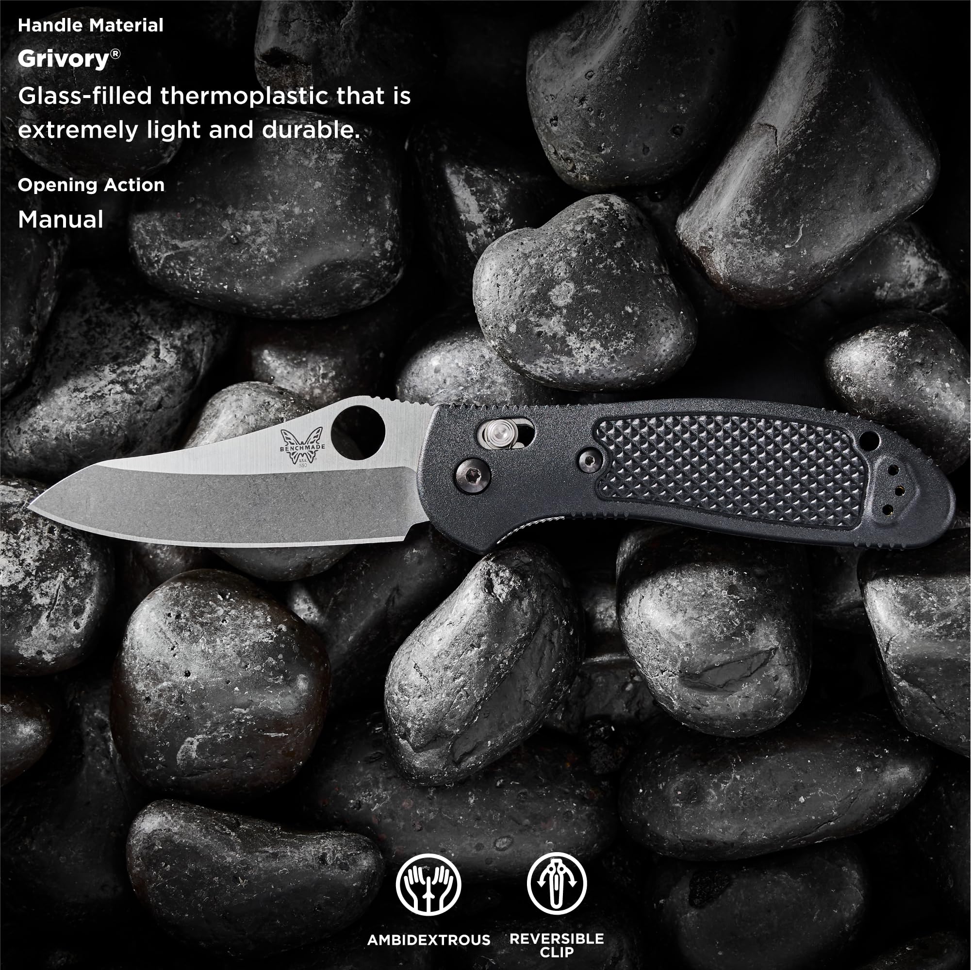 Benchmade - Griptilian 550-S30V EDC Knife with Black Handle (550-S30V)