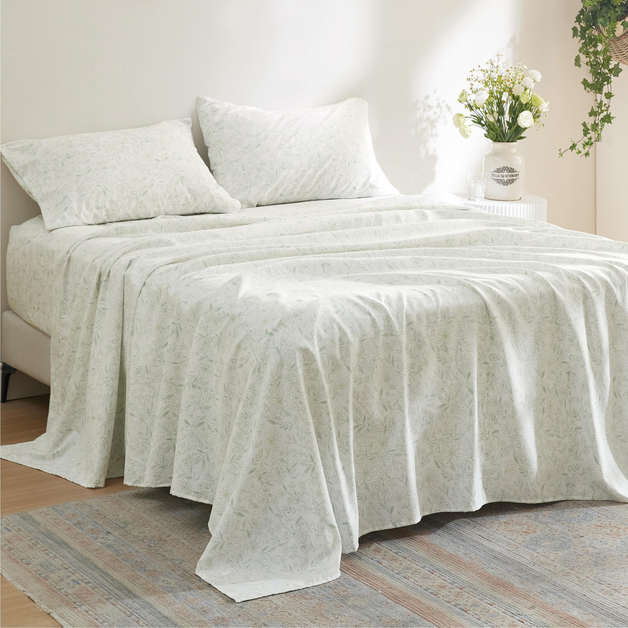 Bedsure Floral Queen Size Sheets - Extra Soft Comfy Flowers Printed Bed Sheets Set, Smooth Breathable Hotel Cute Bedding Sheets, Easy Care Bed Set