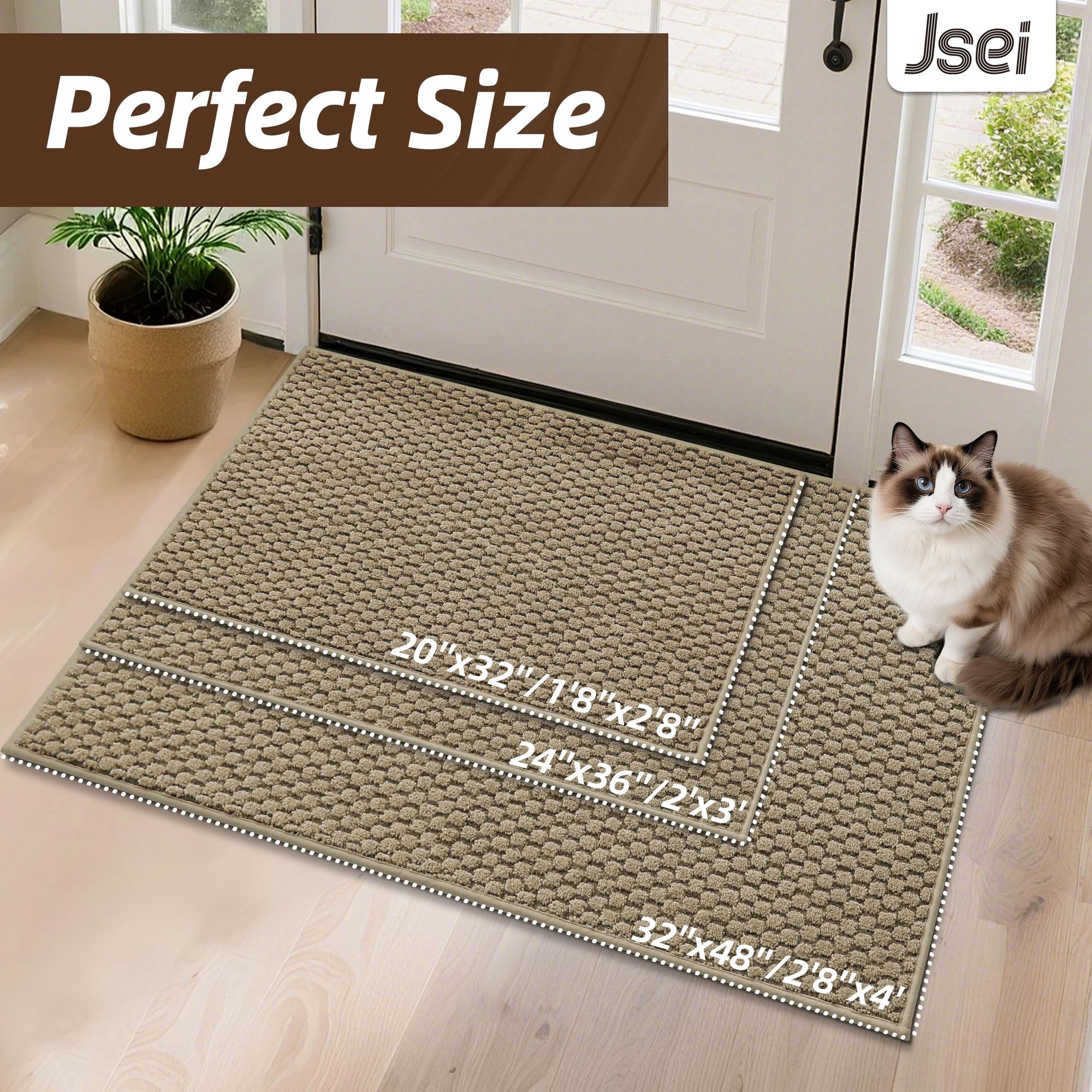 JSEI Dirt Trapper Door Mat 32"x48", Non-Slip Entryway Rugs Doormat Indoor, Washable Absorbent and Stain Resist Welcome Floor Mat for Front Door, Dog Door Mat, Muddy Wet Shoes & Paws, Beige