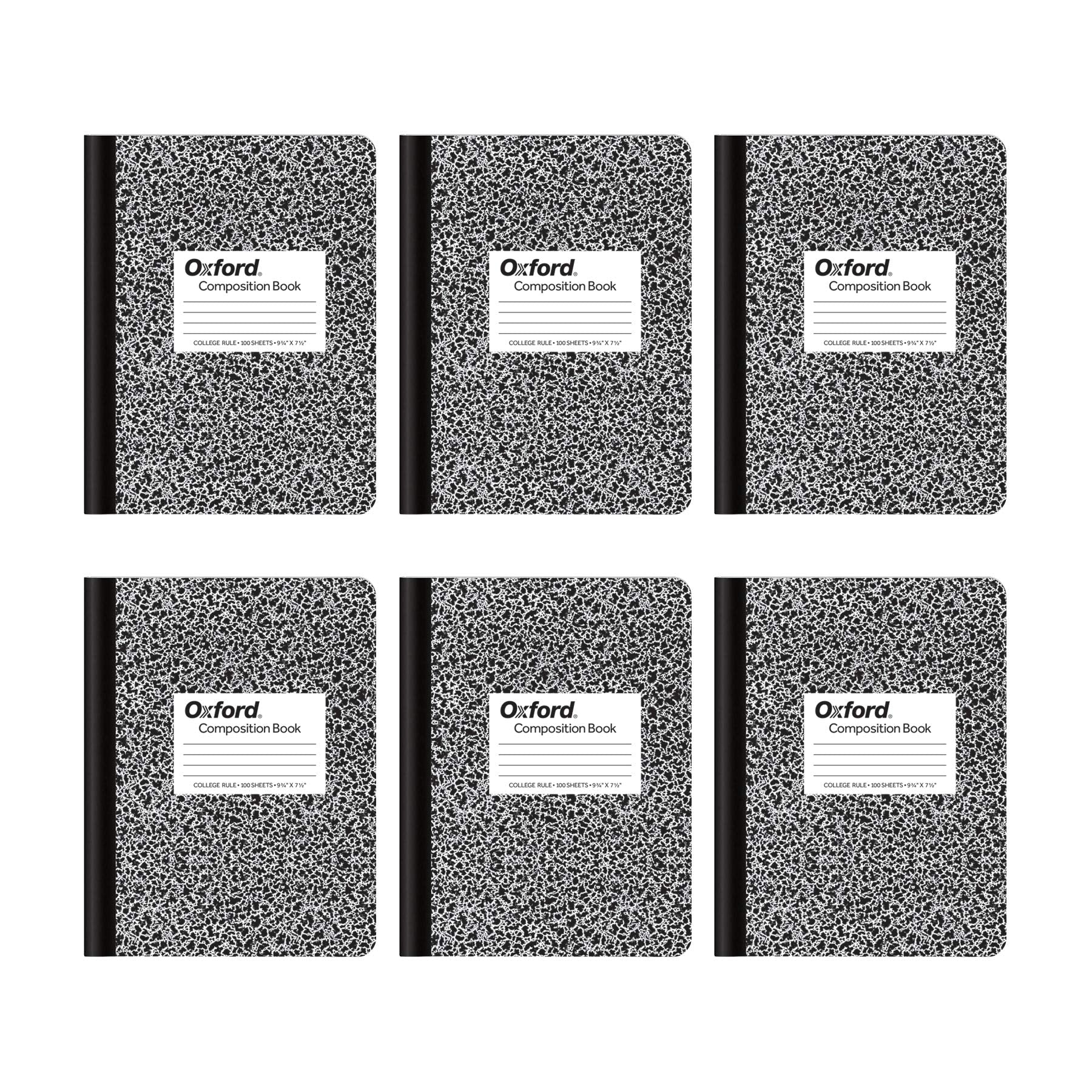 Oxford Composition Notebooks, School Supplies, Notebooks for School, Comp Book for School and Office, Journal, College Ruled Paper, 9-3/4 x 7-1/2 Inches, 100 Sheets, Black, 6 Pack (63767)