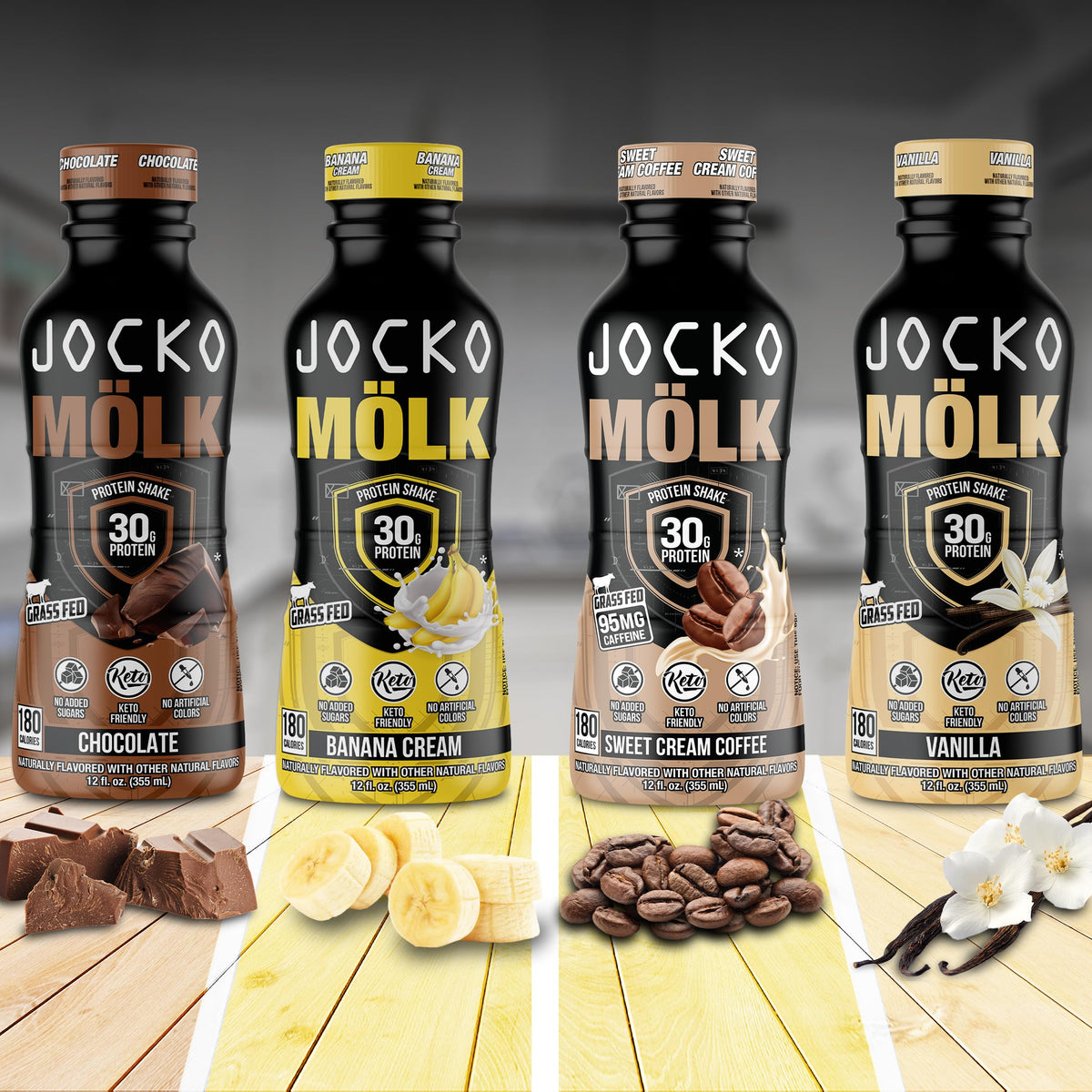 Jocko Mölk 30g Grass Fed Protein Shakes – No Added Sugar Protein Drinks KETO Friendly - Ready to Drink 12 FL Oz (Pack of 12) Vanilla