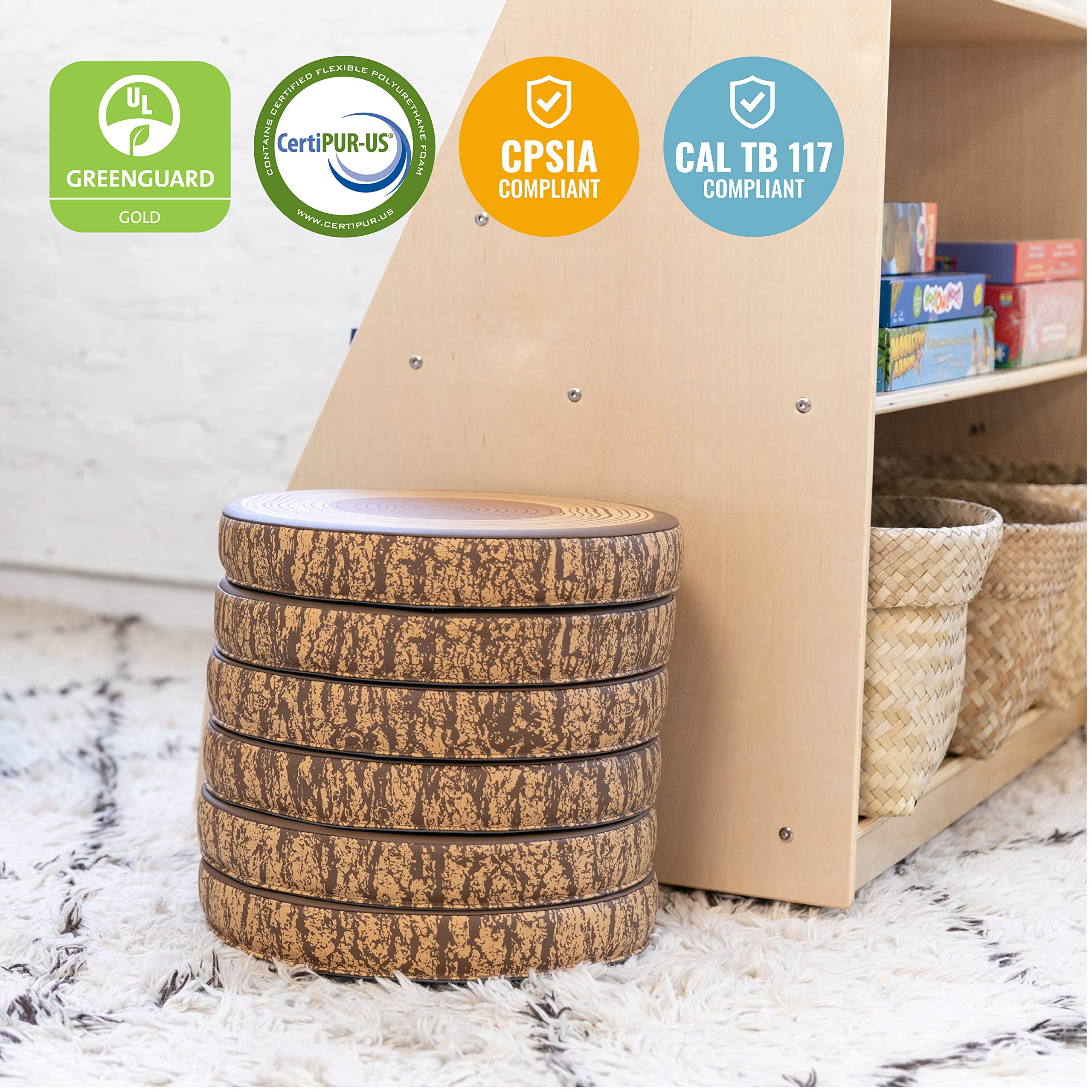 ECR4Kids SoftZone Tree Polyurethane Foam Floor Cushions, Flexible Seating, Chocolate, 6-Pack