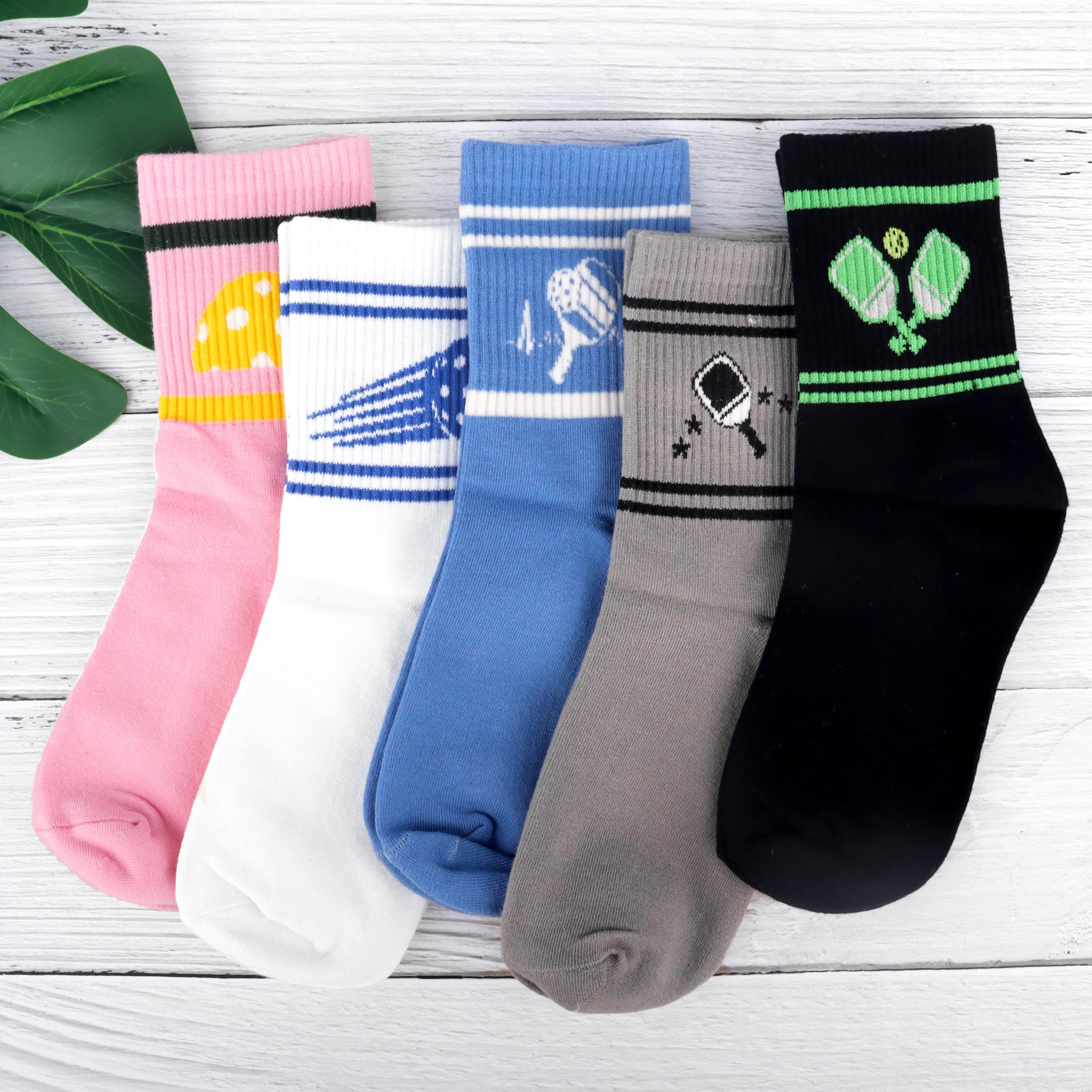 Moyel Pickleball Gifts for Women 5 Pairs Womens Pickleball Socks Funny Socks for Women Fun Novelty Funky Cool Crazy Dress Socks Women’s Crew Socks Pickleball Accessories