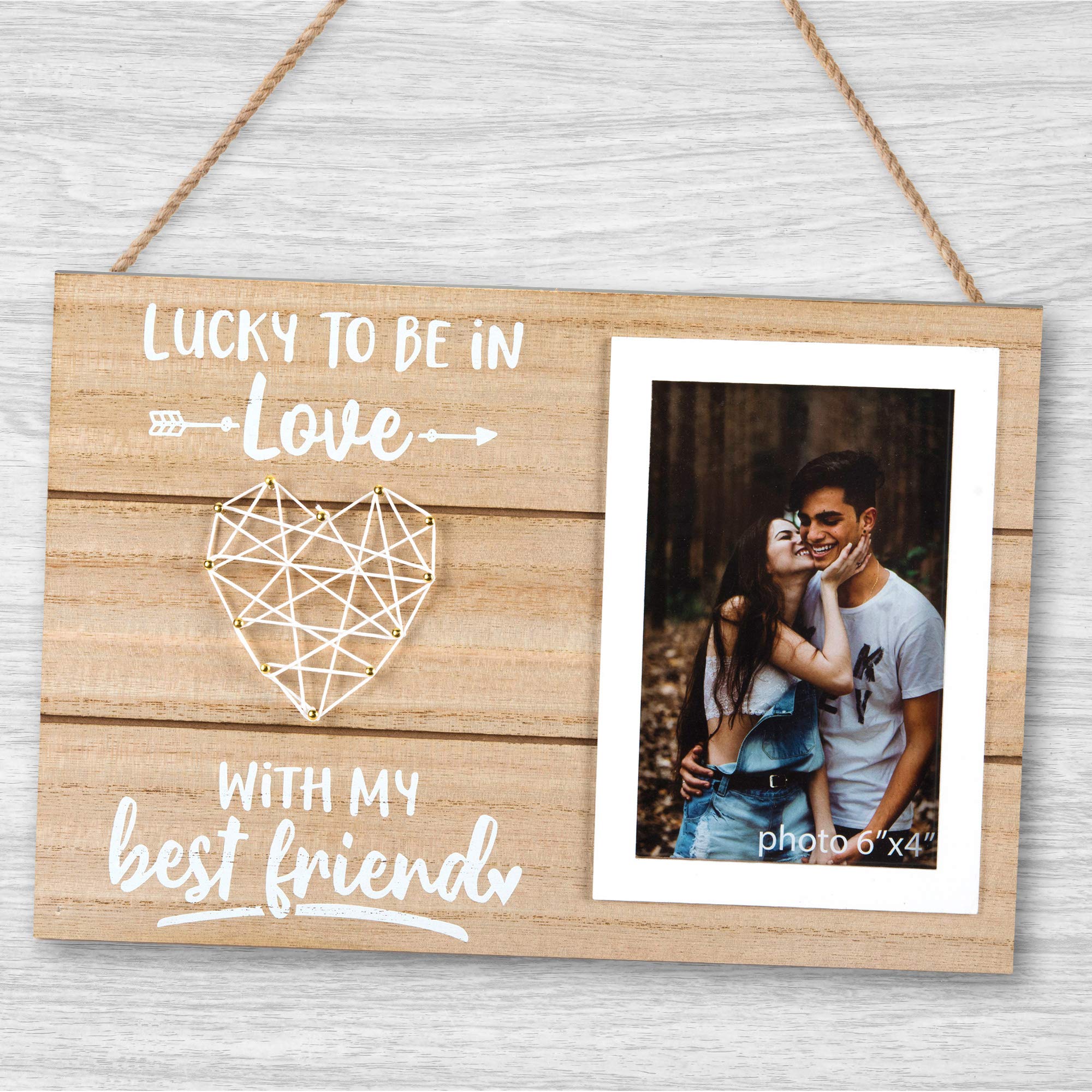 Christmas Gifts for Boyfriend, Girlfriend - Anniversary, Birthday, Romantic Couples Gift - Couple, Husband, Wife, Fiance Picture Frame Gifts For Him or Her - Lucky To Be In Love - 4x6 Inches Photo