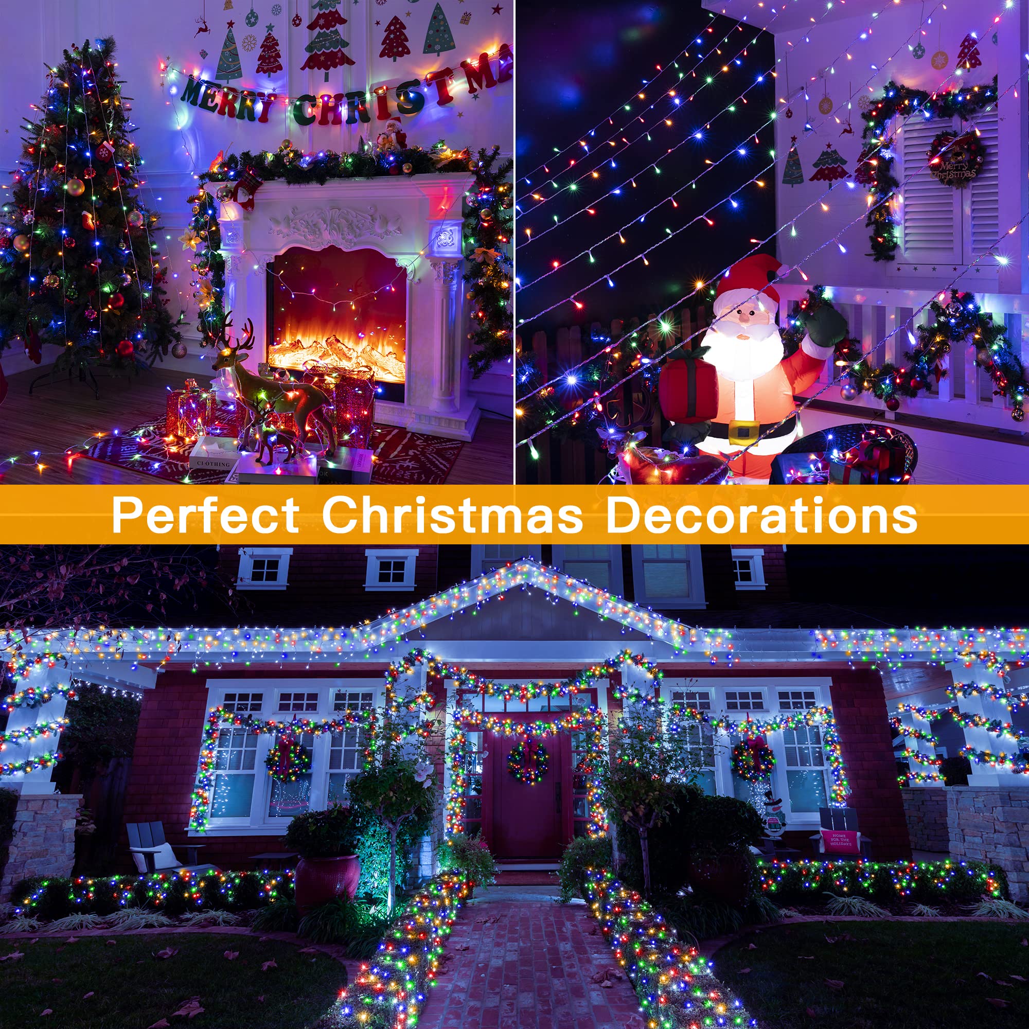 Ccinny 12 Modes 174ft 500 LED Dusk to Dawn Outdoor String Lights Memory,Plug in Dimmable Christmas Lights with Remote, Waterproof Fairy Lights with Timer for Patio Garden Party(Multicolor)