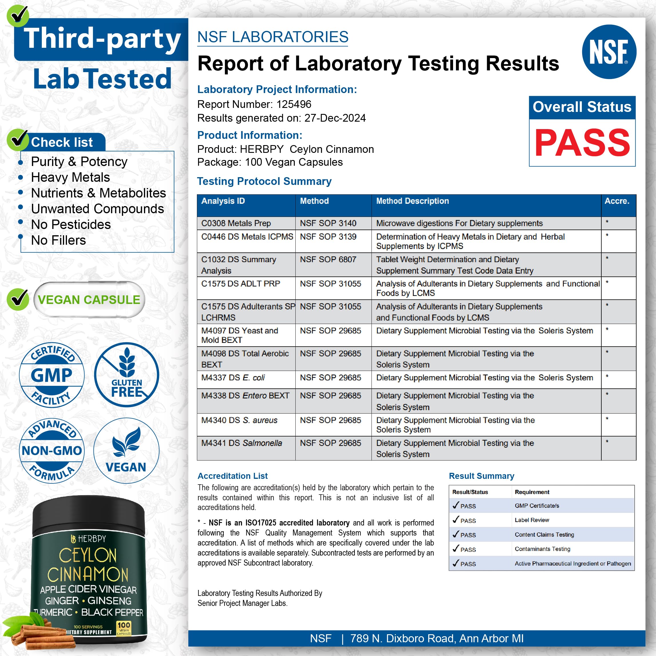 Herbpy 6in1 Premium Ceylon Cinnamon Supplement Plus Apple Cider Vinegar, Turmeric, Ginger, Ginseng - Weight Management, Digestion - 100 Vegan Capsules