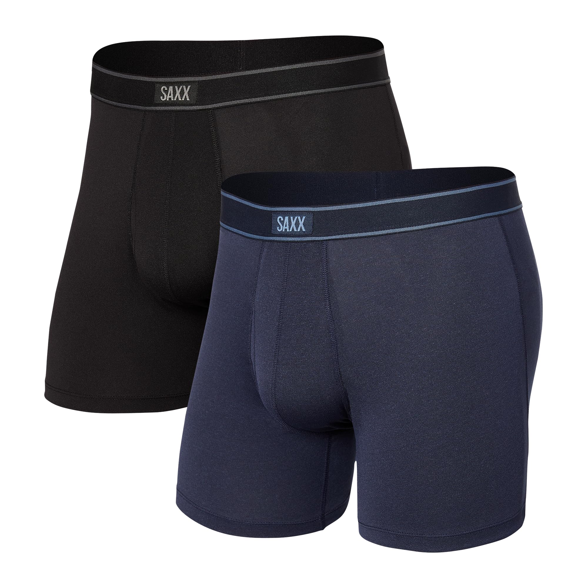 SAXX Underwear Co. Men's Underwear - Daytripper Boxer Briefs with Built-in Pouch Support Pack of 2, Black/City Blue Heather, Large