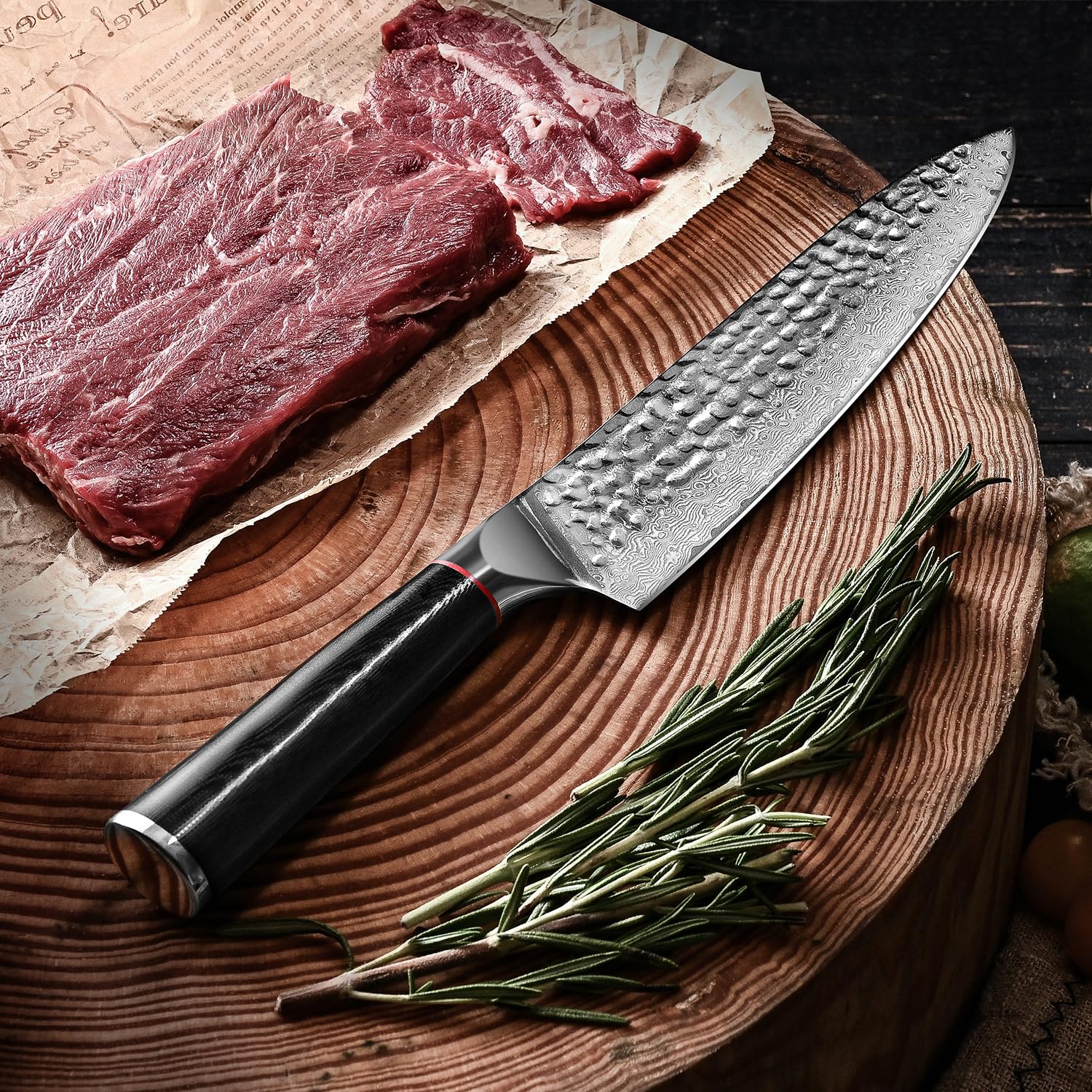 oFuun Chef Knife, 8 Inch Damascus Kitchen Knife, Professional Japanese VG-10 High Carbon Stainless Steel Kitchen Cooking Knife - G10 Ergonomic Handle with Gift Box (CW0)