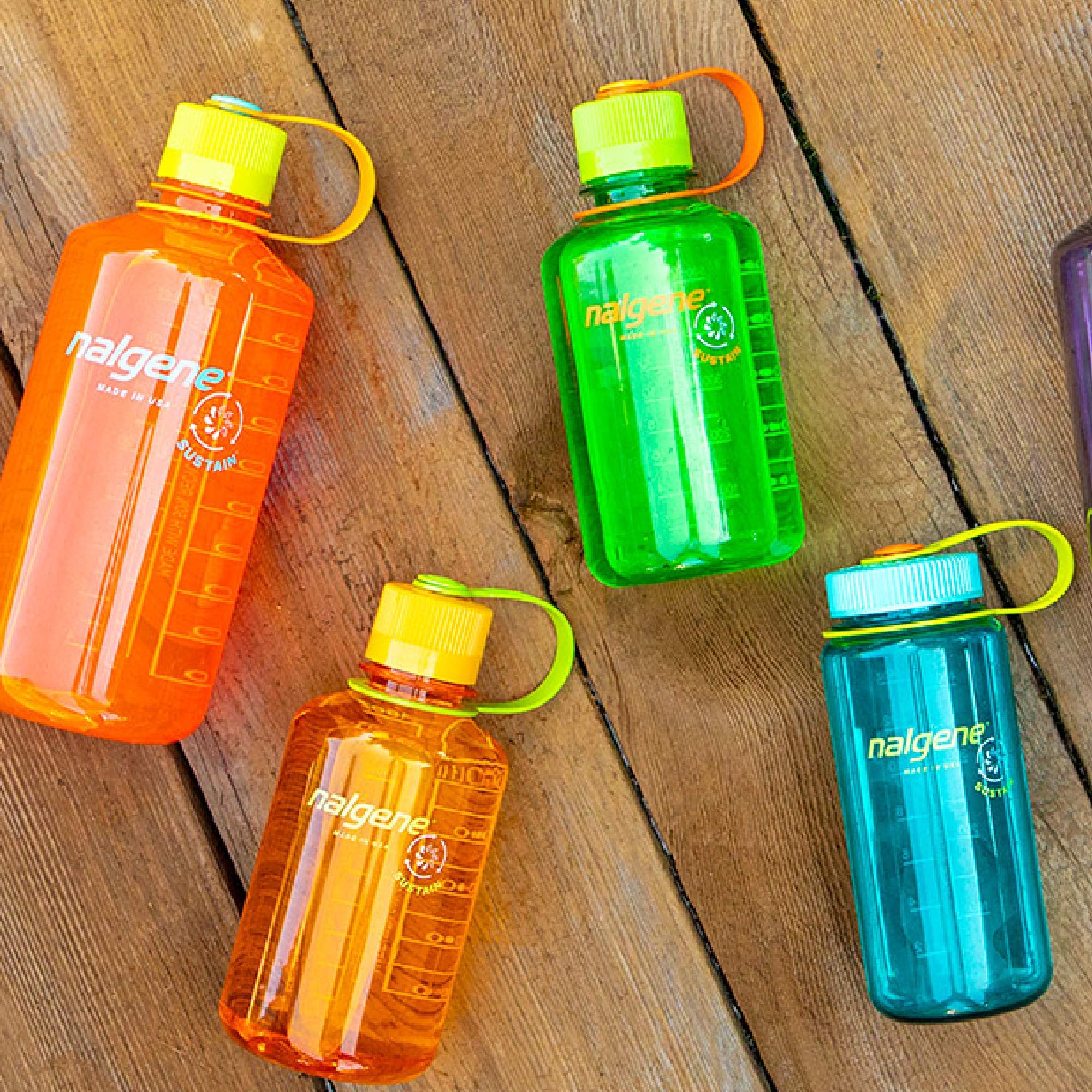 Nalgene Sustain Tritan BPA-Free Water Bottle Made with Material Derived From 50% Plastic Waste, 16 OZ, Wide Mouth, Clementine