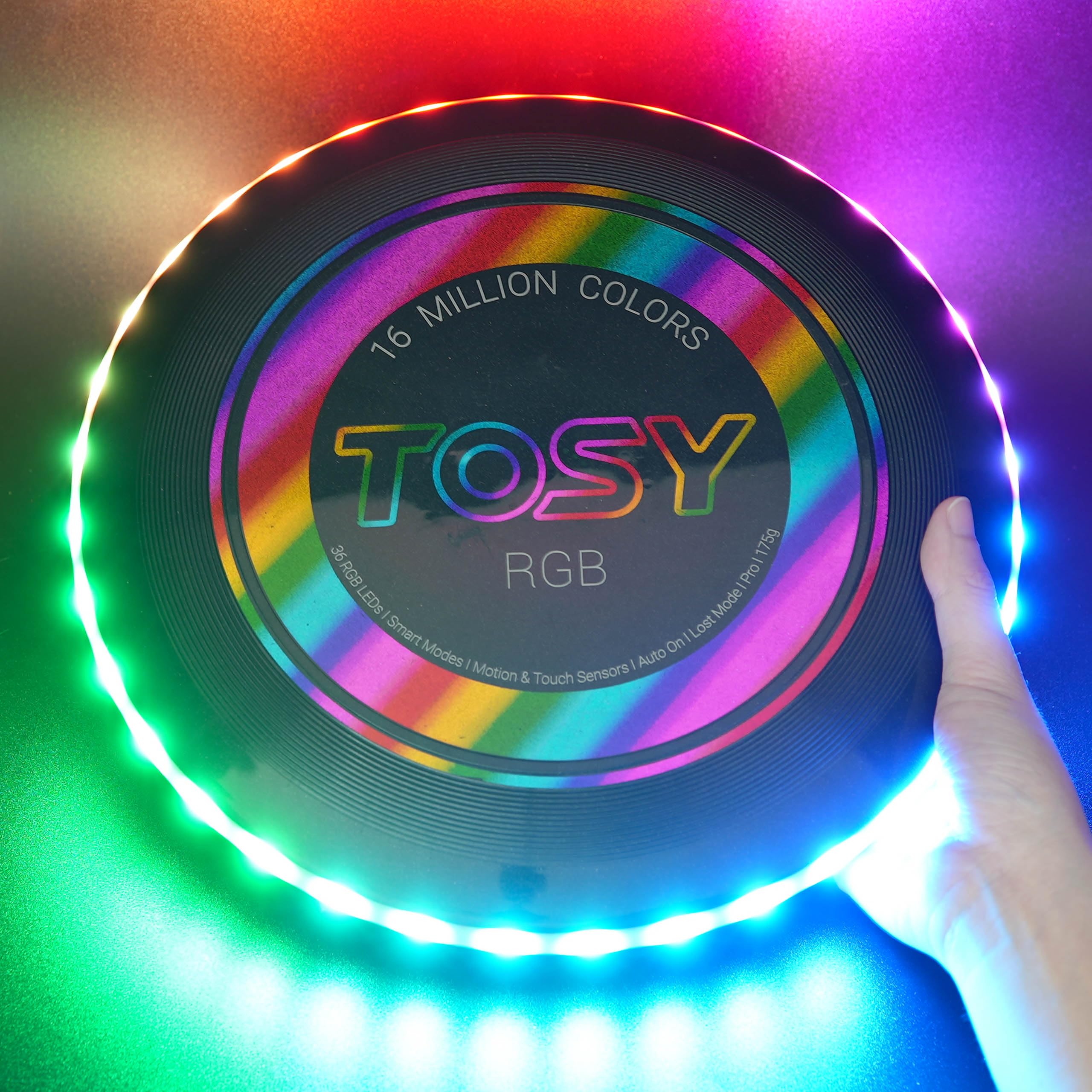 TOSY Flying Disc - 16 Million Color RGB or 36 or 360 LEDs, Extremely Bright, Smart Modes, Auto Light Up, Rechargeable, Valentine Gift, Easter Basket Stuffers for Men/Boys/Teens/Kids, 175g Frisbee