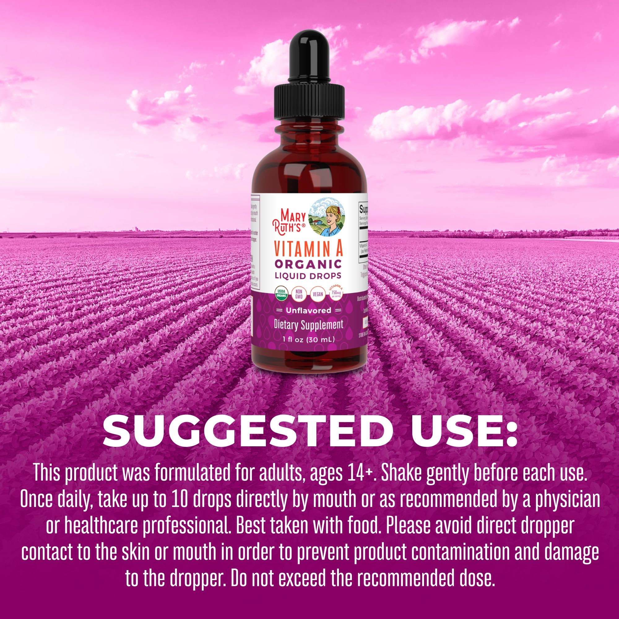 MaryRuth Organics USDA Organic Vitamin A Liquid Drops | 3 Month Supply | Immune Support, Eye Health, Skin Health for Ages 14+ | 750mcg per Serving | Sugar Free | Vegan | Non-GMO | Gluten Free | 1oz