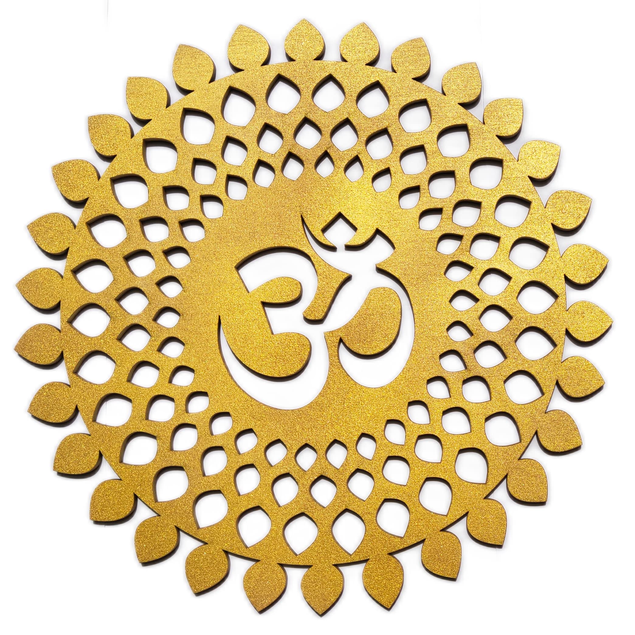 My Dream Carts Golden Om Round Decorative Wall Art Mdf Wooden Om Chakra For Temple, Living Room, Bedroom, Office, Hotel, Home Decor Items, Gift Item, Mandala Wall Hanging For House Decoration 60x60cm