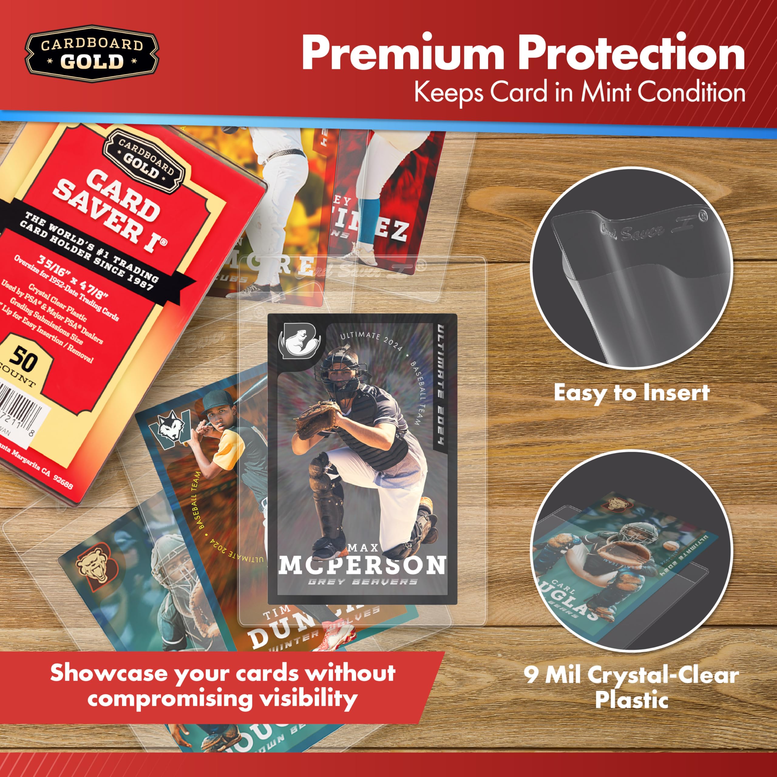 Cardboard Gold Card Saver 1-50 Count - Semi Rigid Card Holder, Trading Card Protectors - PSA-Approved Cardsaver for Baseball, Trading, Sports Cards - Card Sleeves, Binder, & Storage Box Compatible