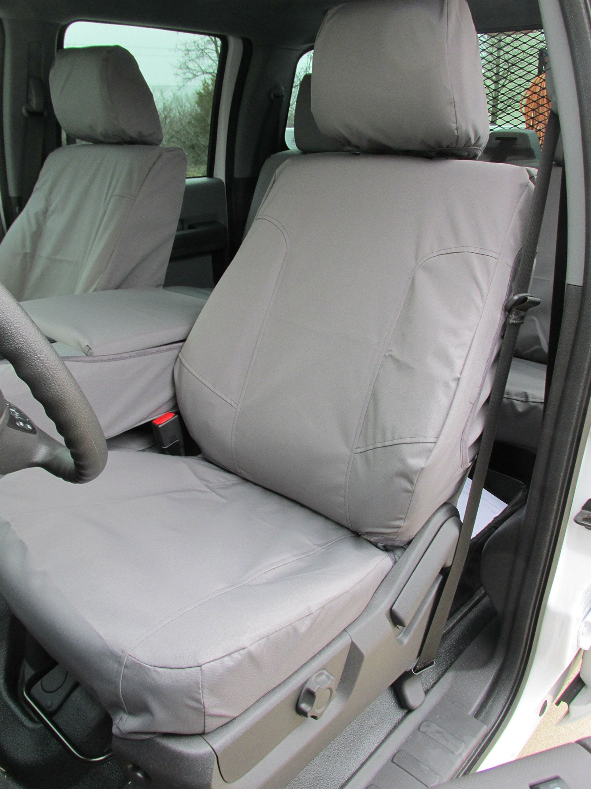 Durafit Seat Covers F486 C8 2014 Ford F150 -XLT and Lariat | Front 40/20/40 Split Seat with Opening Center Console | Fits 2015-2021 Ford F250; F350, F450, F550 XLT and Lariat | Charcoal Gray