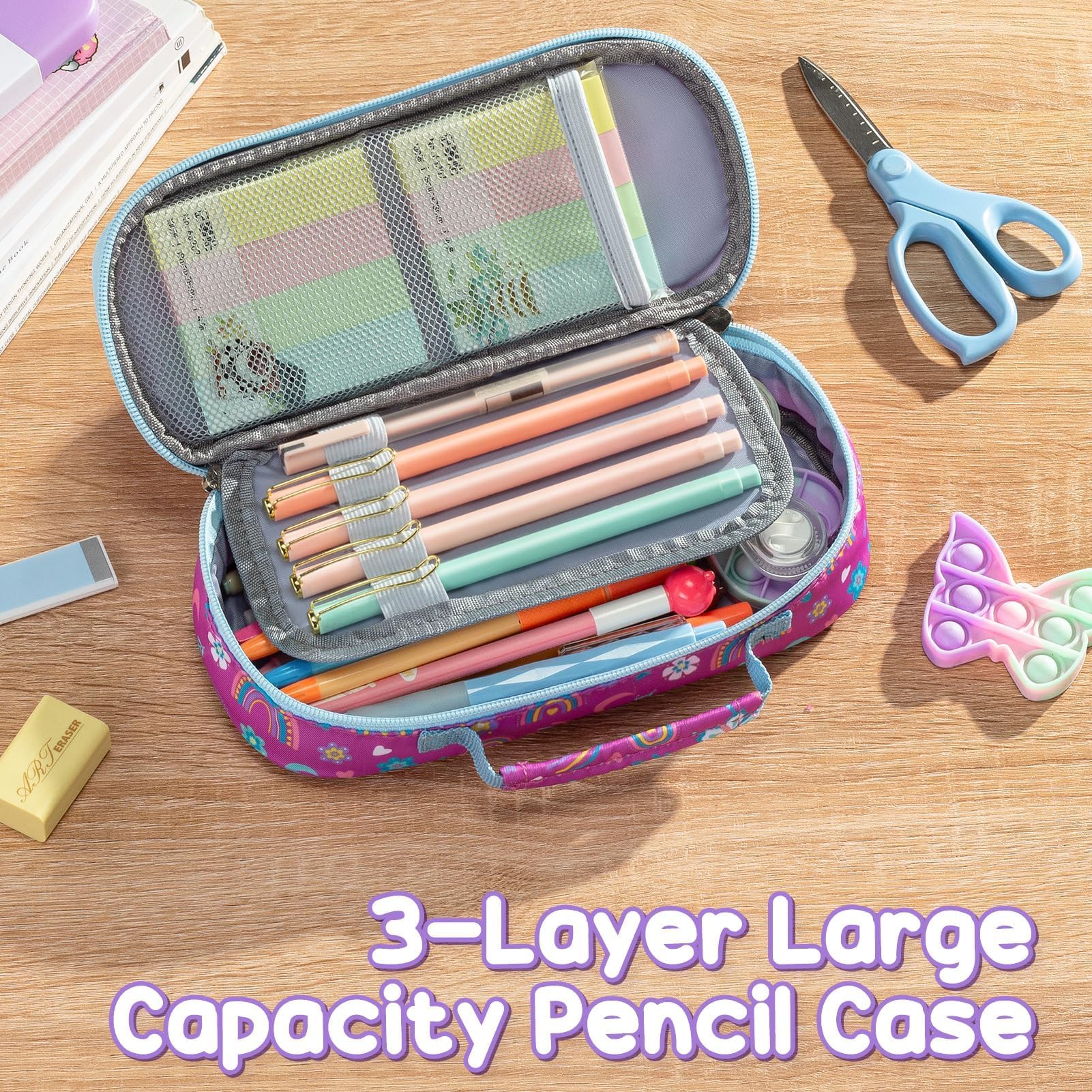 Fimibuke Kid Backpack for School Girl - 3PCS Waterproof Toddler School Bag Cute Bookbag Set with Lunch Box & Pencil Case for Preschool Kindergarten Elementary Back to School Student Ages 3-12, Rainbow