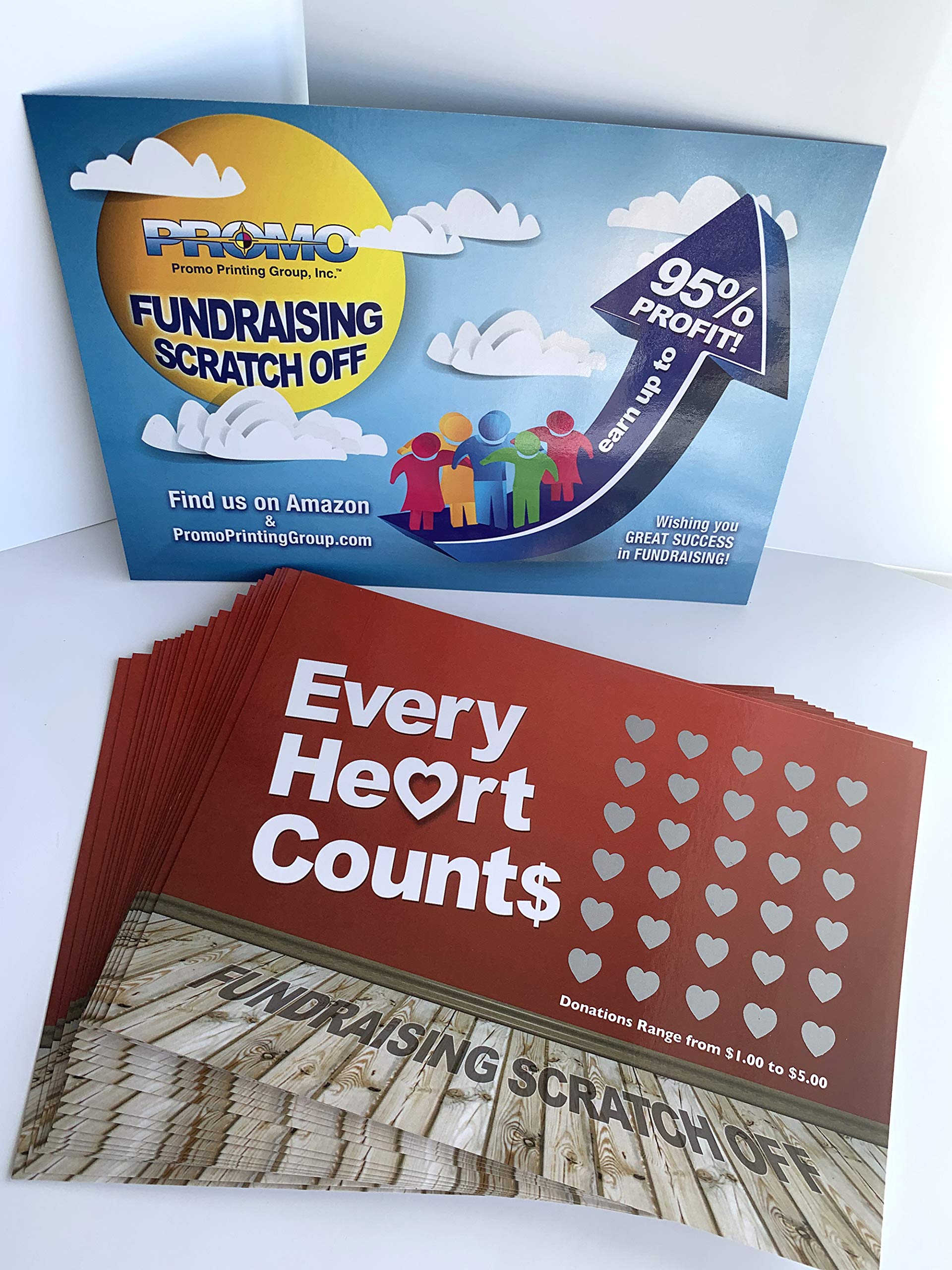 Every Heart Counts Fundraising Scratch Off Cards - (20 Cards) - Raise $2,000. You Keep All the Profit!