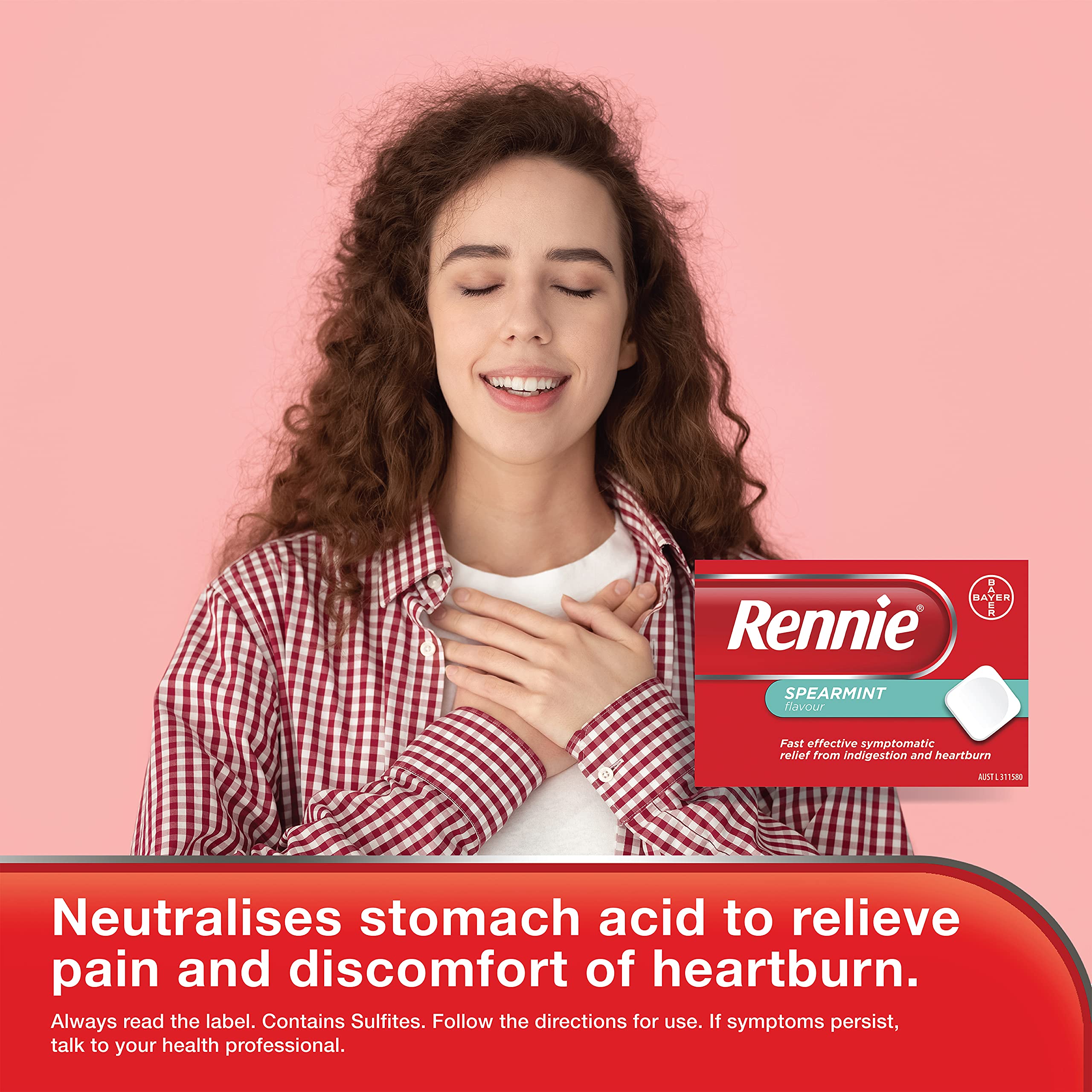 Rennie Indigestion and Heartburn Relief Spearmint 96 Chewable Tablets
