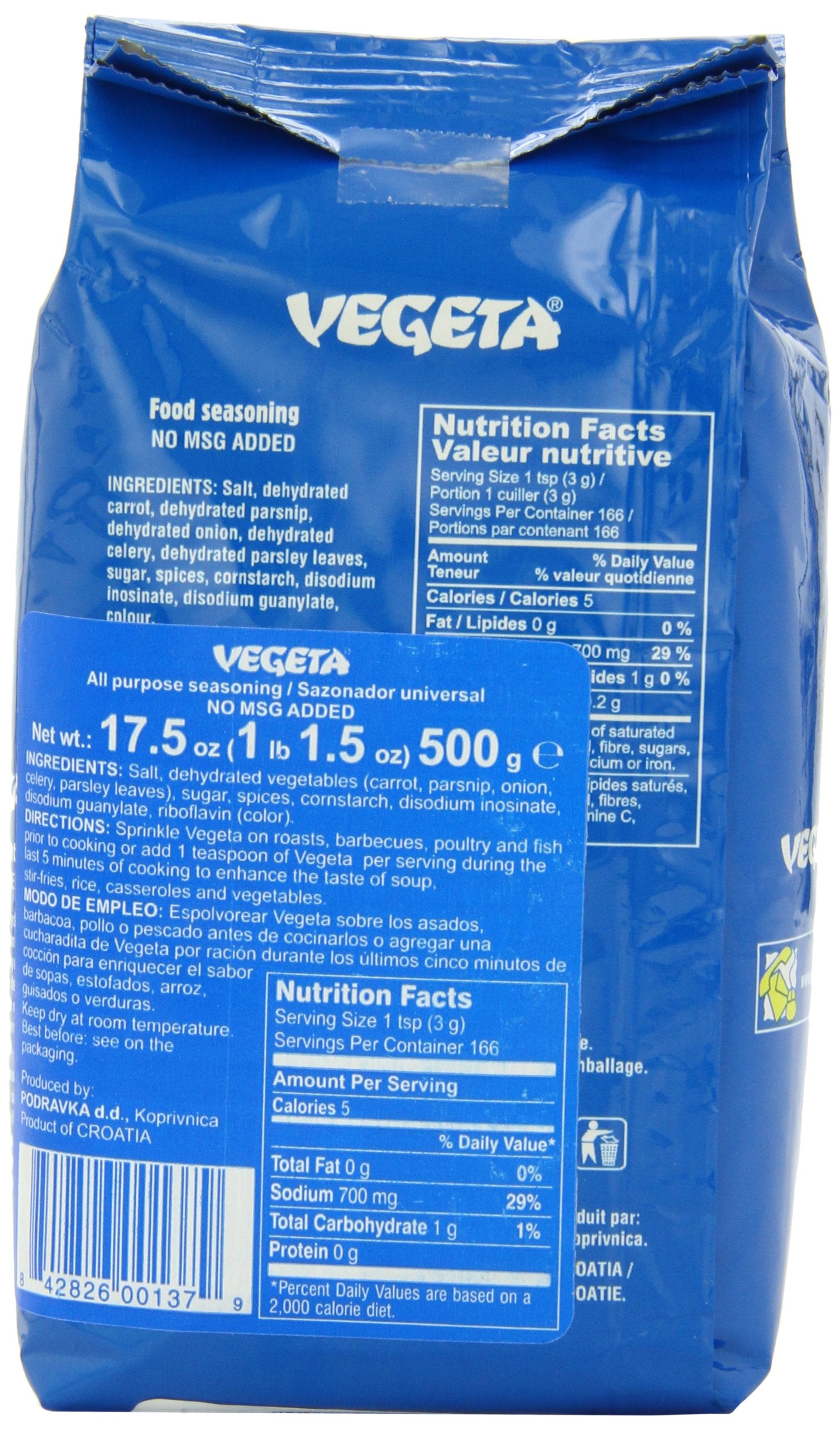 Vegeta, Gourmet Seasoning, No MSG, 17.6oz 500g bag