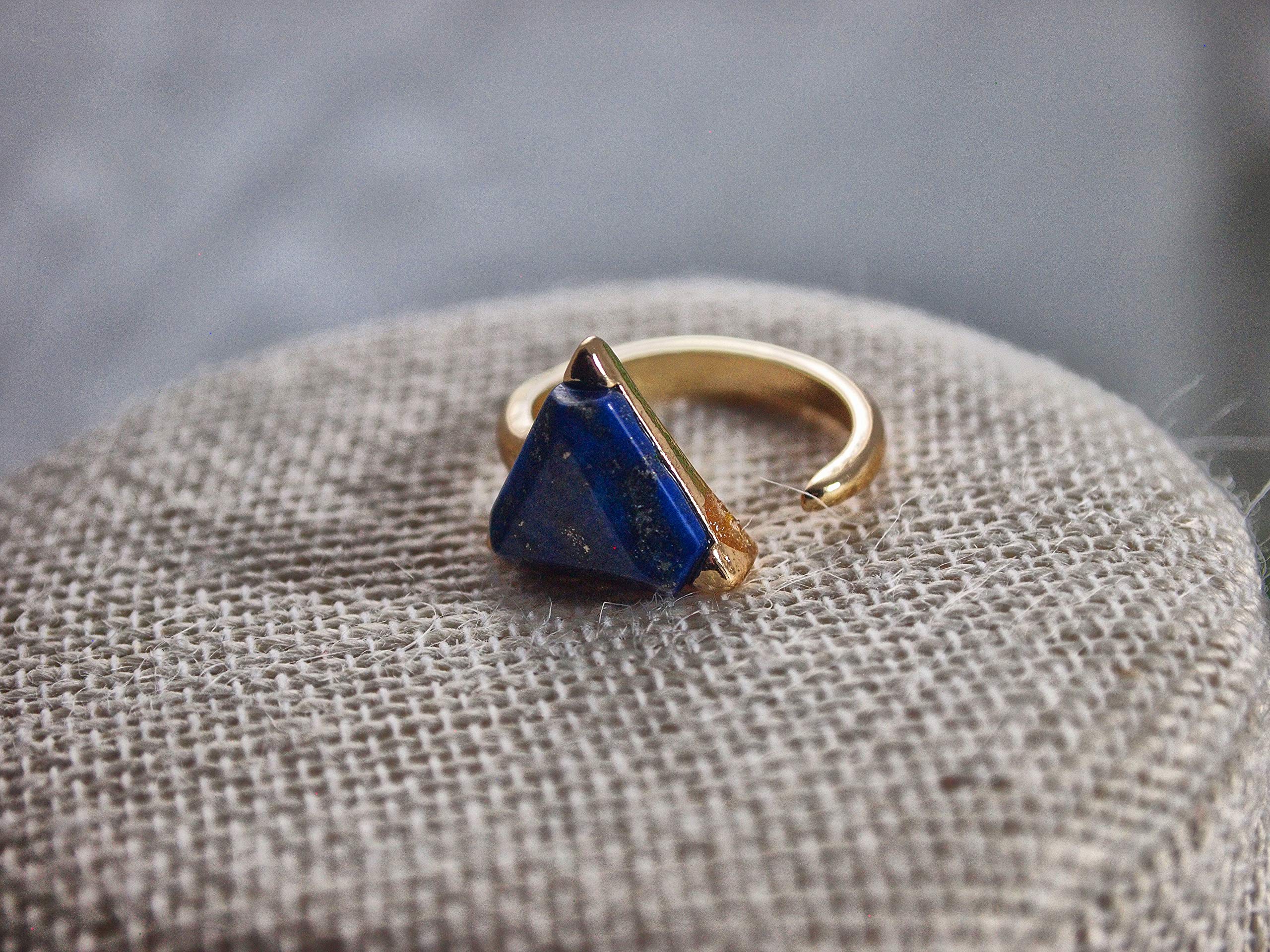 Blue Lapis Gold Ring for Women Lapis Statement Ring for Women Unique Gold Open Circle Ring for Women Statement Rings for Women Gold