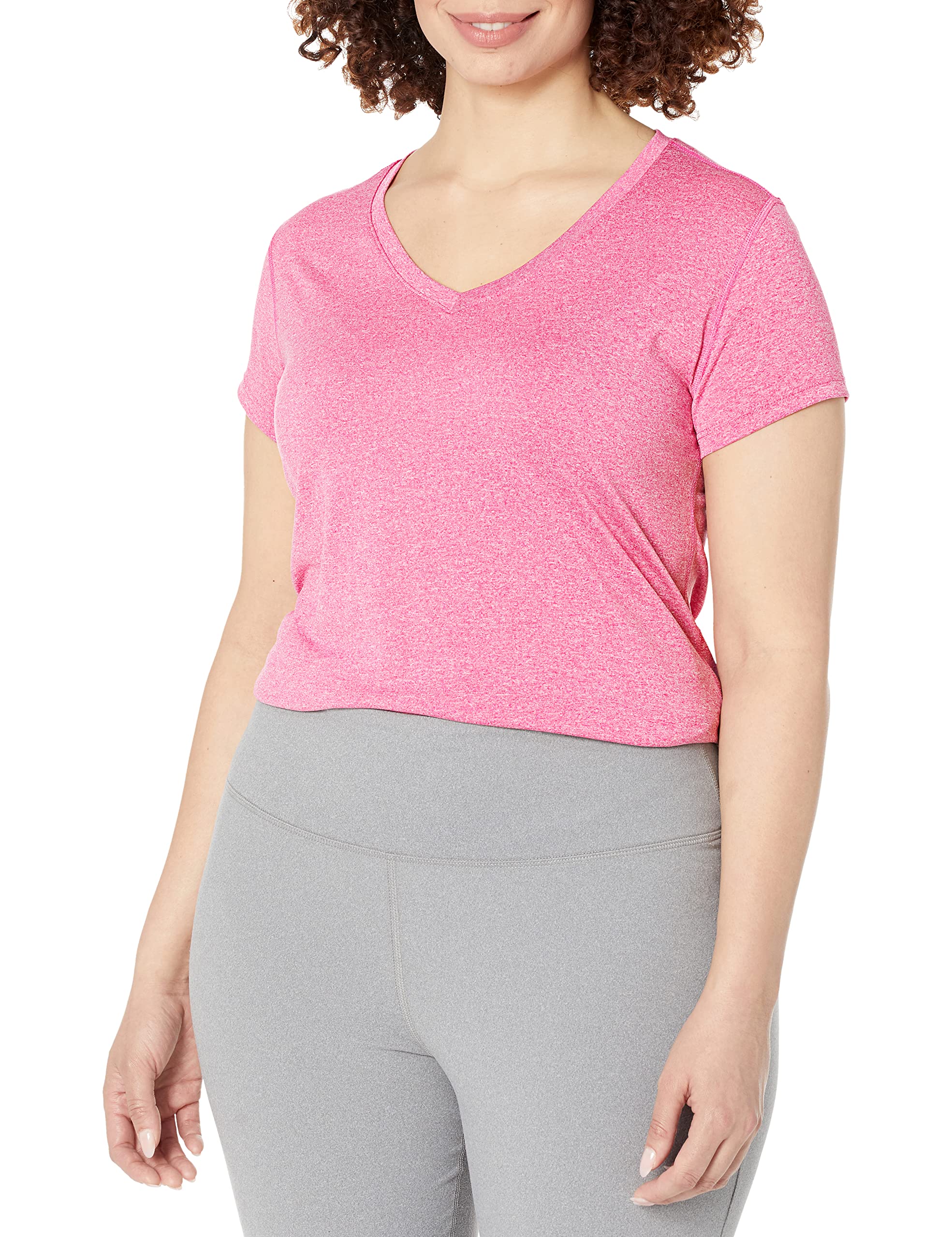 Hanes Women's Sport Performance V-Neck Tee, Amaranth Heather, Medium