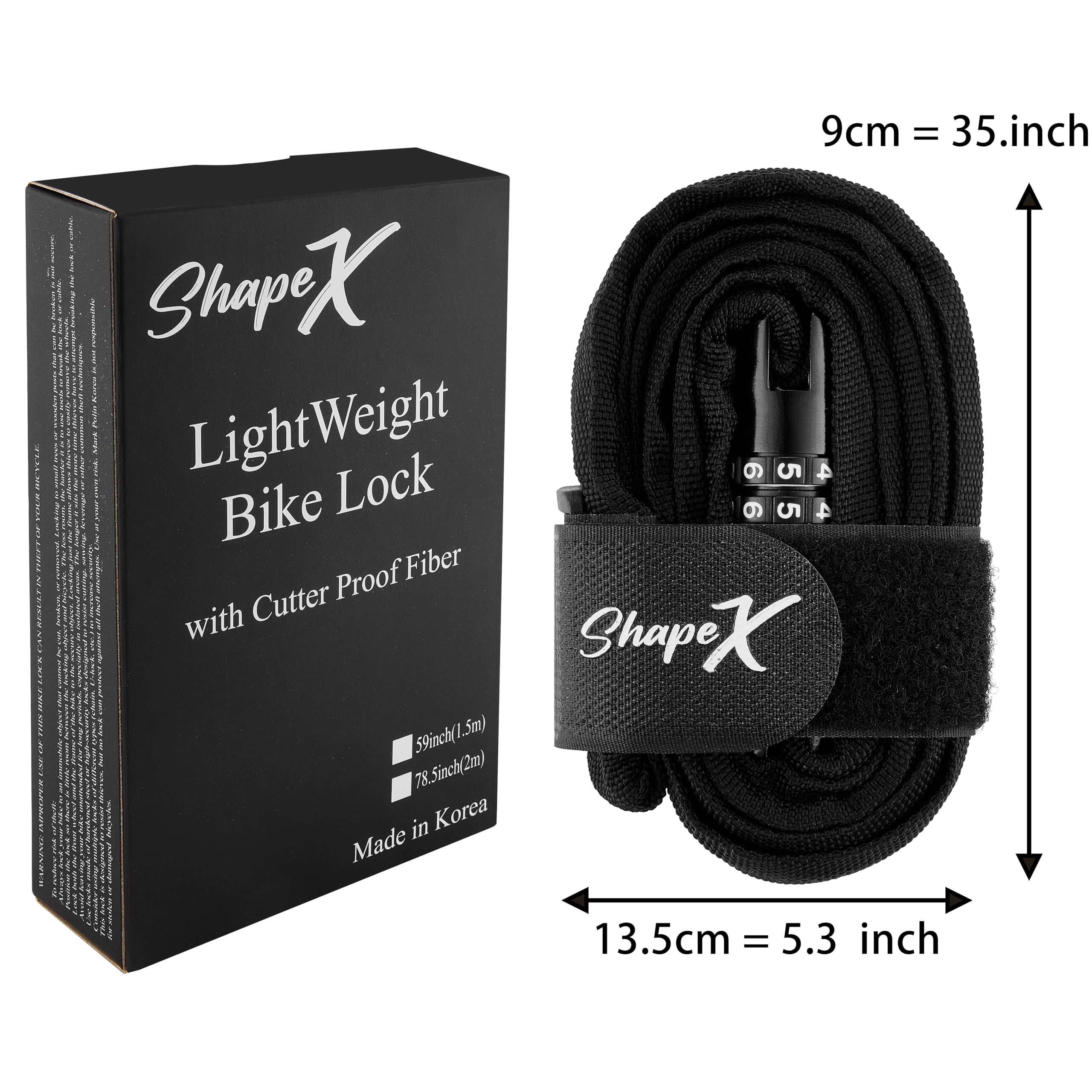 Light Weight Bike Lock for Heavy Duti Anti Theft - 59 inches - Bike Chain Locks with Chain Cutter Proof Fiber - Patented Korea - Scooter Lock - ebike Lock Cable - Bicycle Security Cable (59 inches)