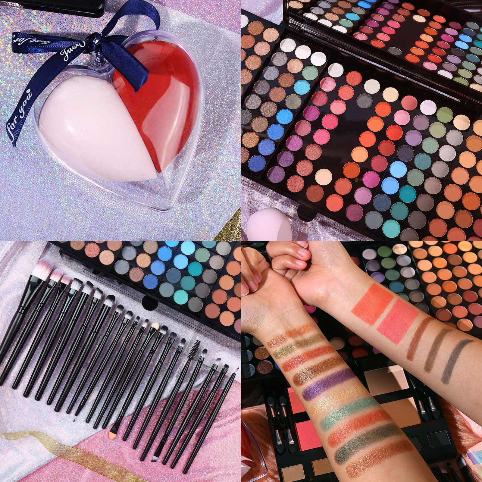 Makeup Gift Sets For Women - 190 Colors Makeup Palette Include Eyeshadow, Blushes, Eyebrow Powder,Eye Pencil,Mirror+20Pcs Makeup Brushes+Eyeshadow Primer+2Pcs Sponge Puff Make Up Set (Makeup Set A)