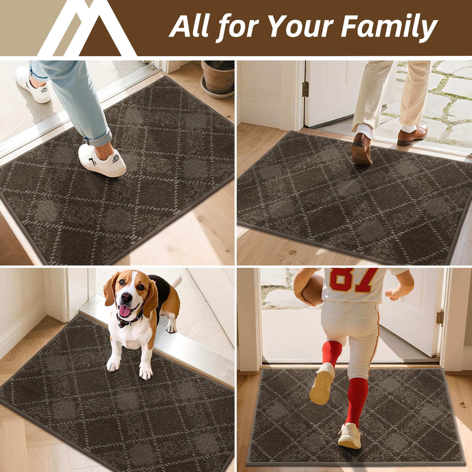 COSY HOMEER Plaid Door Mat 32" x 48",Dirt Trapper Entryway Rugs,Non-Slip Washable Farmhouse Doormat,Low Profile Welcome Mats for Muddy Paws Brown