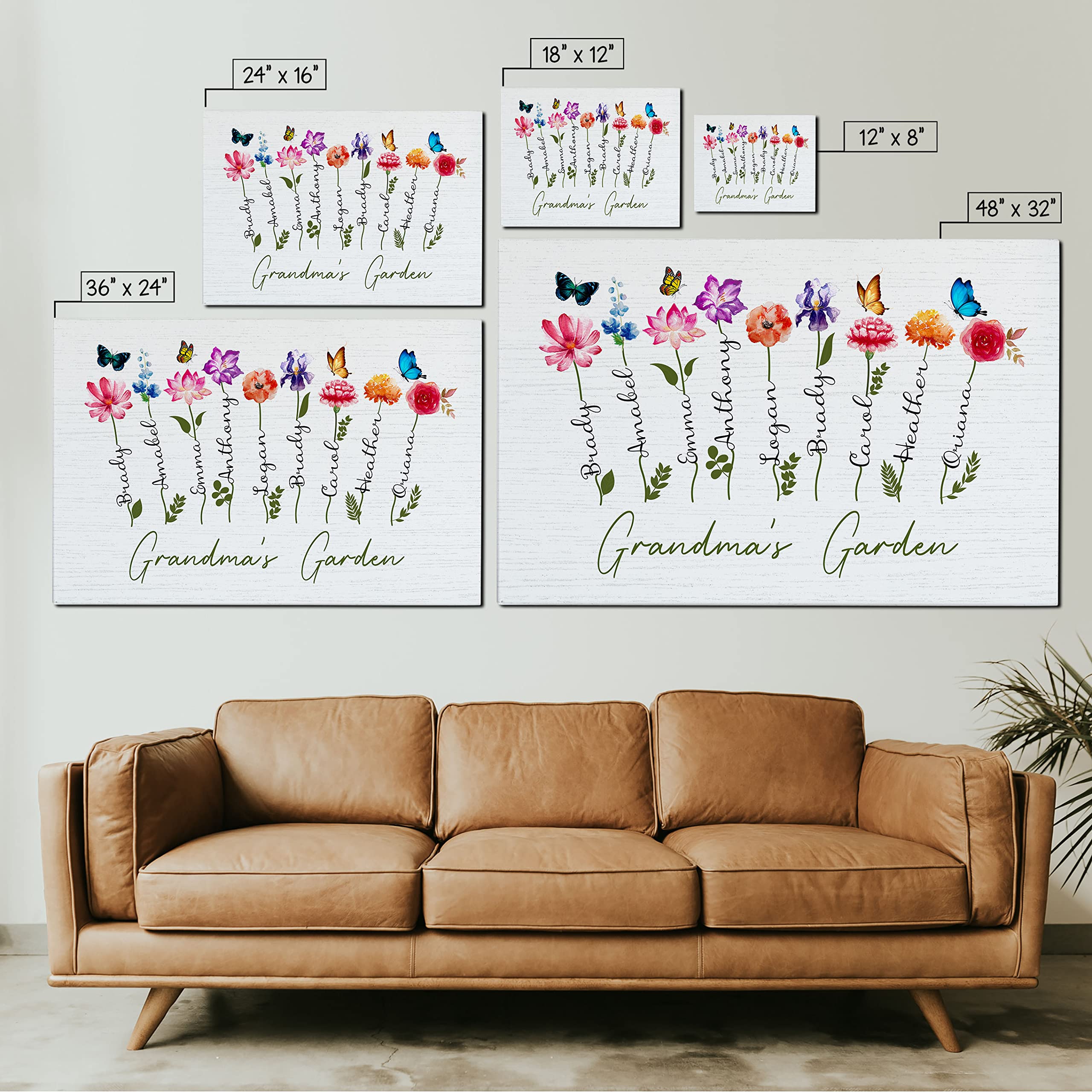 MINIVINE Grandma Gift Ideas - Gifts For Mom - Grandmas Garden Painting - Birth Month Flower - Mothers Day Gifts For Grandma Nana Gigi Mom Mama - Custom Canvas Wall Art