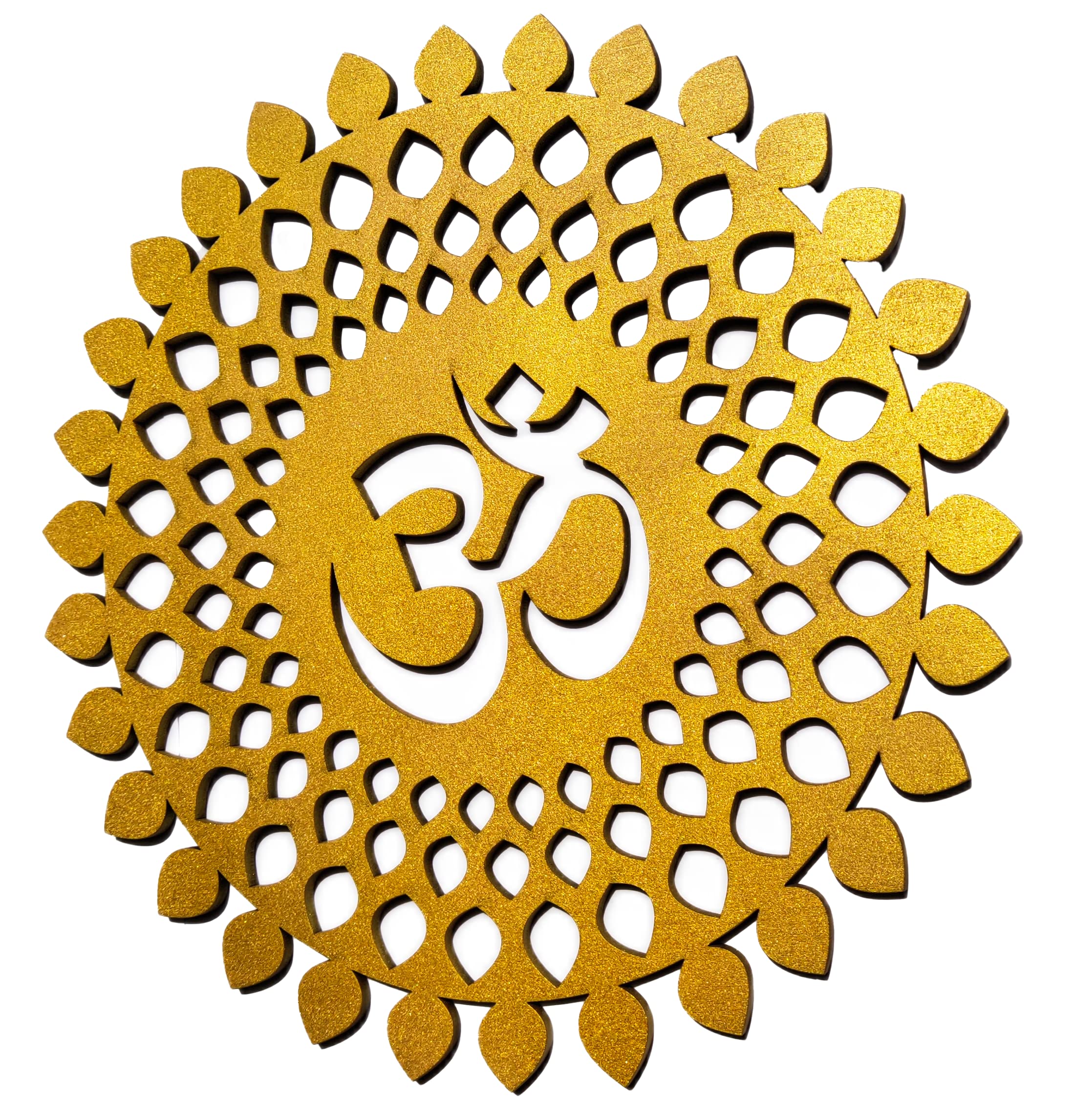 My Dream Carts Golden Om Round Decorative Wall Art Mdf Wooden Om Chakra For Temple, Living Room, Bedroom, Office, Hotel, Home Decor Items, Gift Item, Mandala Wall Hanging For House Decoration 60x60cm