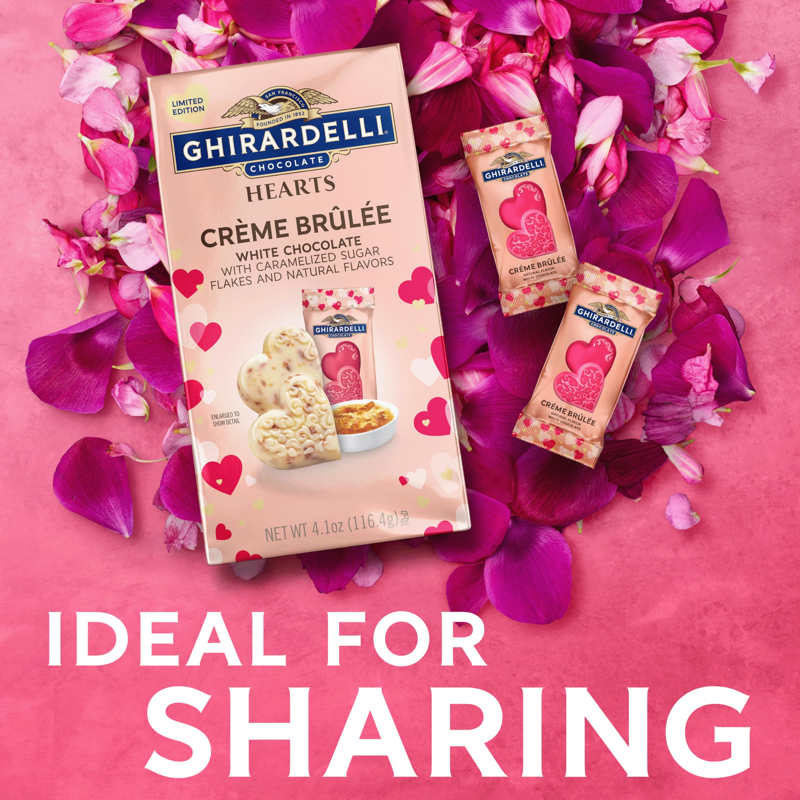 GHIRARDELLI White Chocolate Creme Brulee Duet Hearts, Chocolate Hearts for Valentines, 5.8 OZ Bag