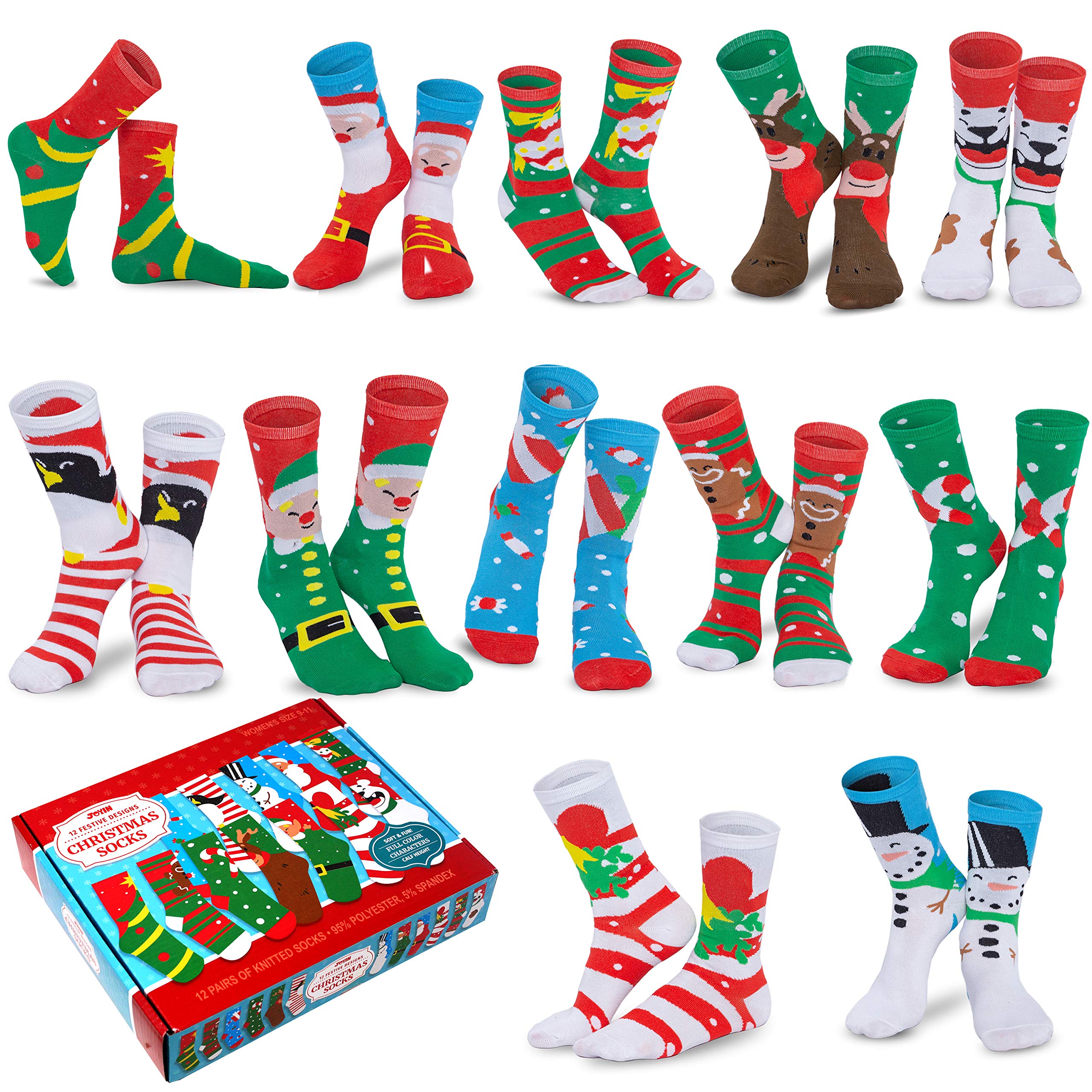 JOYIN 12 Pairs Christmas Socks Warm Soft Cotton Christmas Socks for Women Men for Christmas, Holiday or Birthday Gift