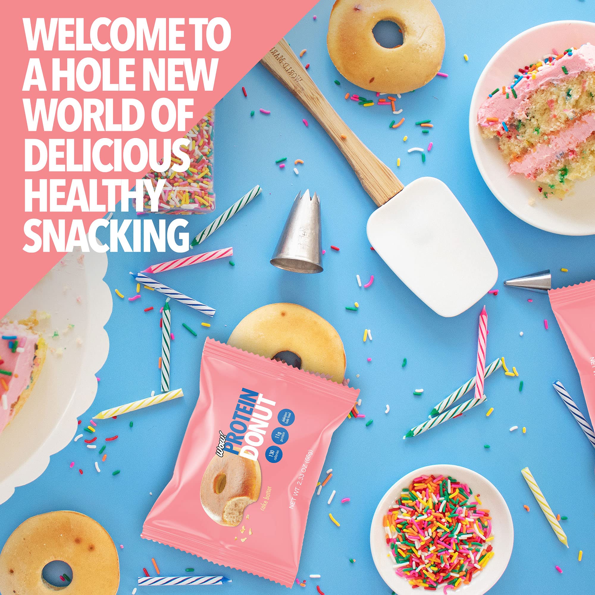 Wow! Protein Donuts, High Protein Snacks, Low Carb, Low Calorie, & Low Sugar, Healthy Snack with 11g of Protein (Cake Batter, 4 Pack)