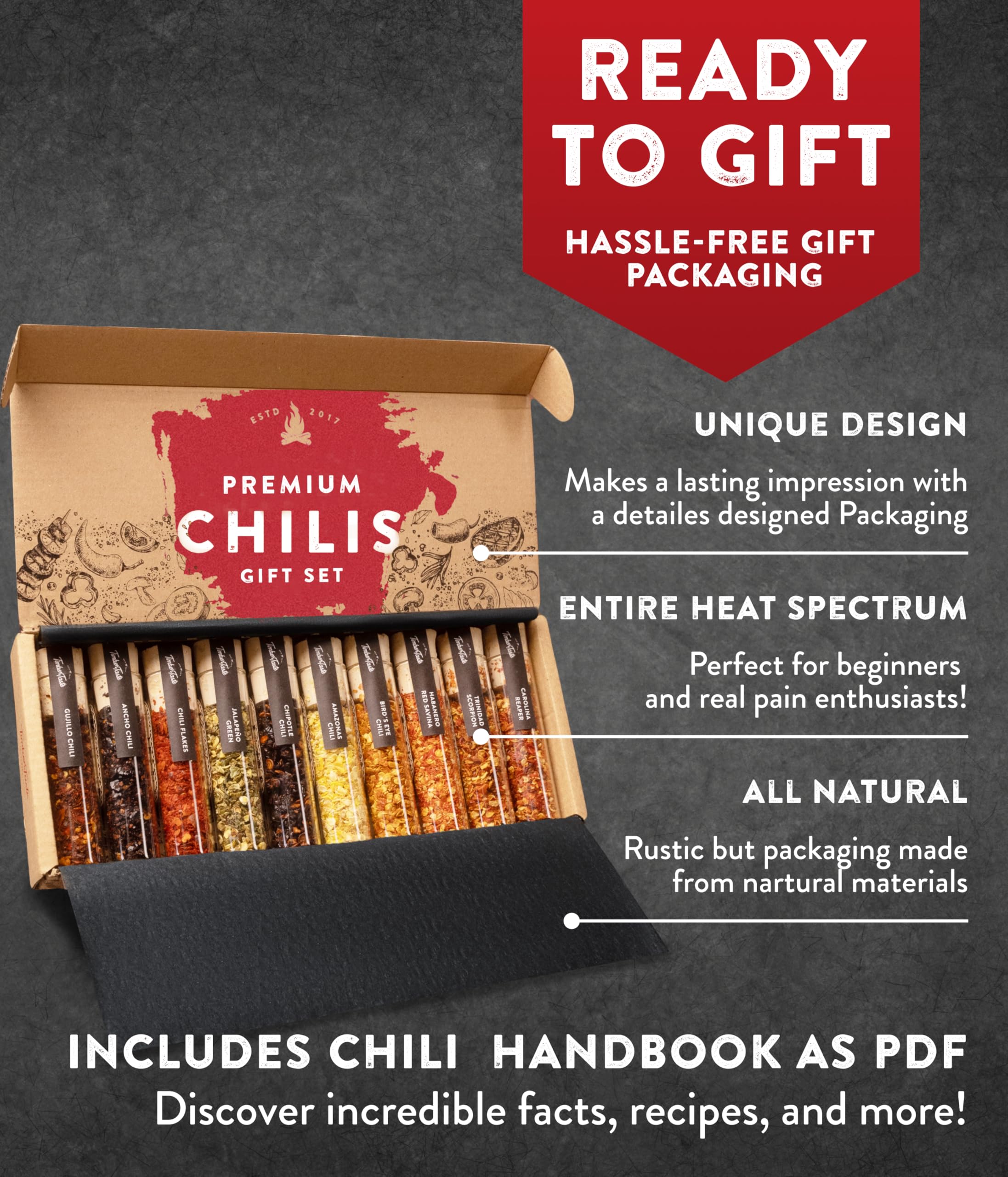 TIMBER TASTE® Hot Chili Gift Set for Men [UP TO 1,200,000 SCOVILLE] - 10 Exotic Pepper Varieties | Spicy Seasoning Gift Set | Spice Set for Him | Hot Spice Collection | Gourmet Food Gifts for Adults