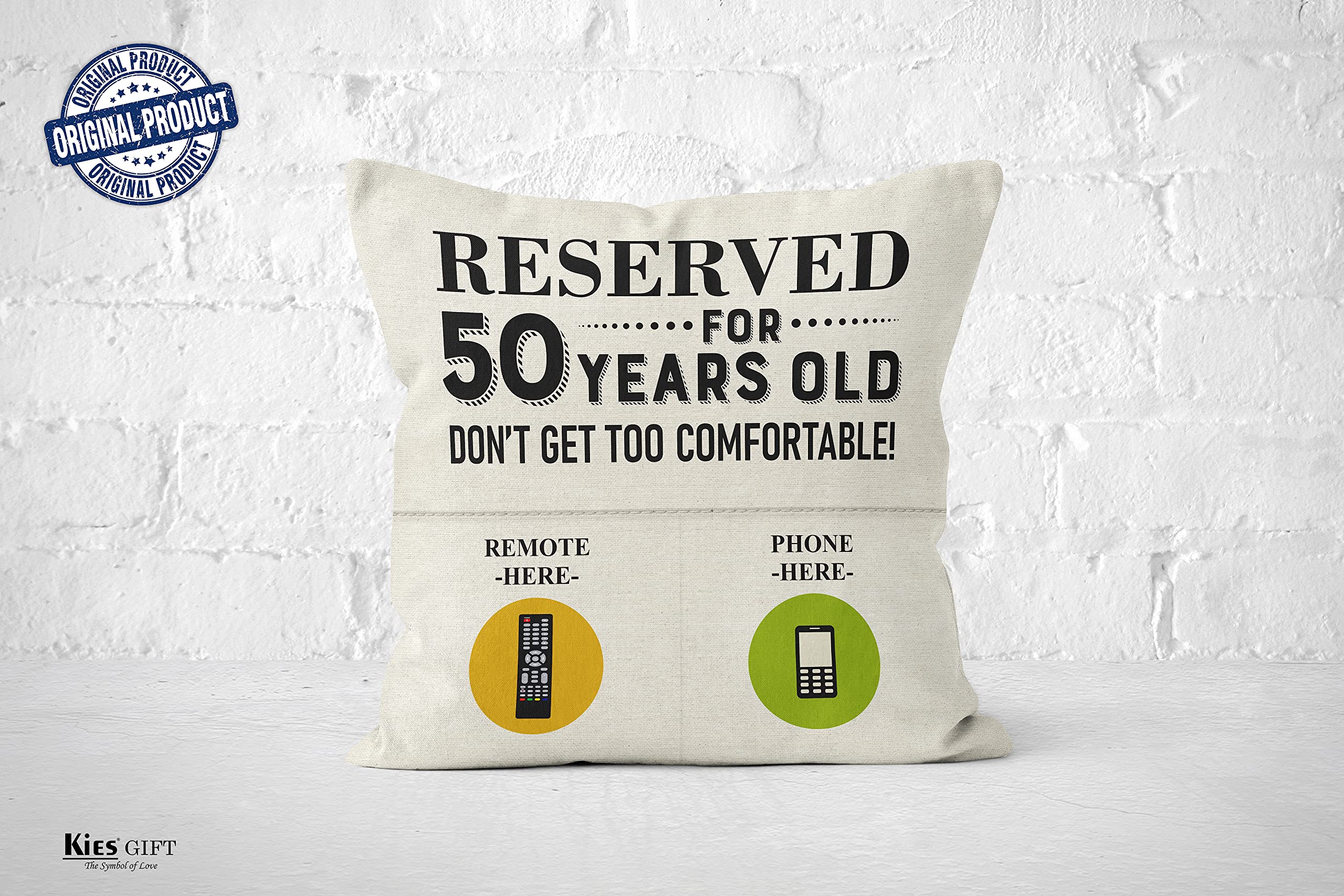 Kies Home® (Double-Sided) 50th Reserved 2-Pockets Birthday Gifts Ideas Pillow Covers 18x18 50th Birthday Gifts Men Women Gifts Birthday Decoration Mum Birthday Gifts Grandad Gifts 45x45 Pillow Cover