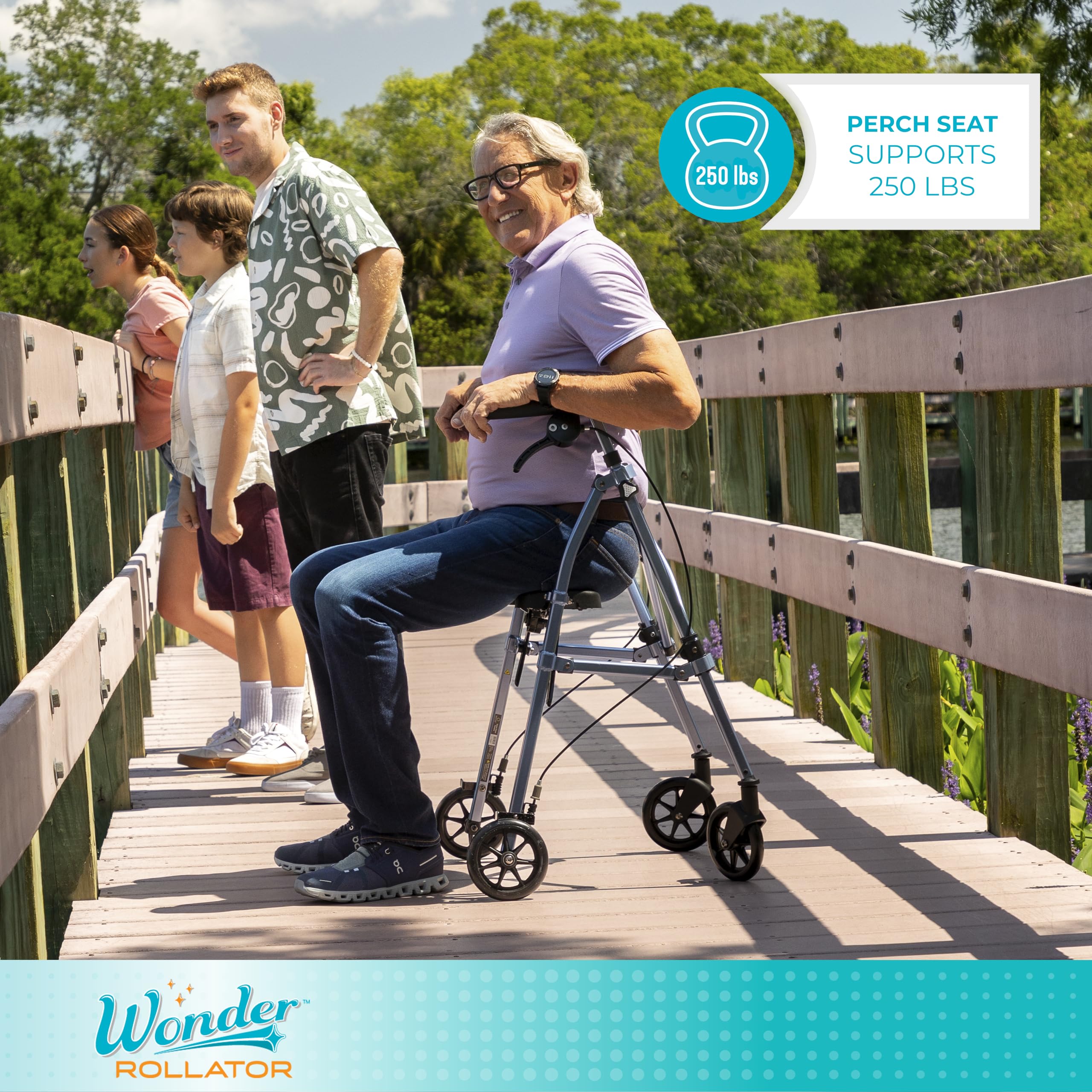 Stander Space Saver Rollator, Lightweight Folding Rolling Walker with Seat for Seniors & Adults, 4-Wheel Mobility Aid with 6-inch Wheels, Locking Brakes & Padded Seat with Backrest, Cobalt Blue