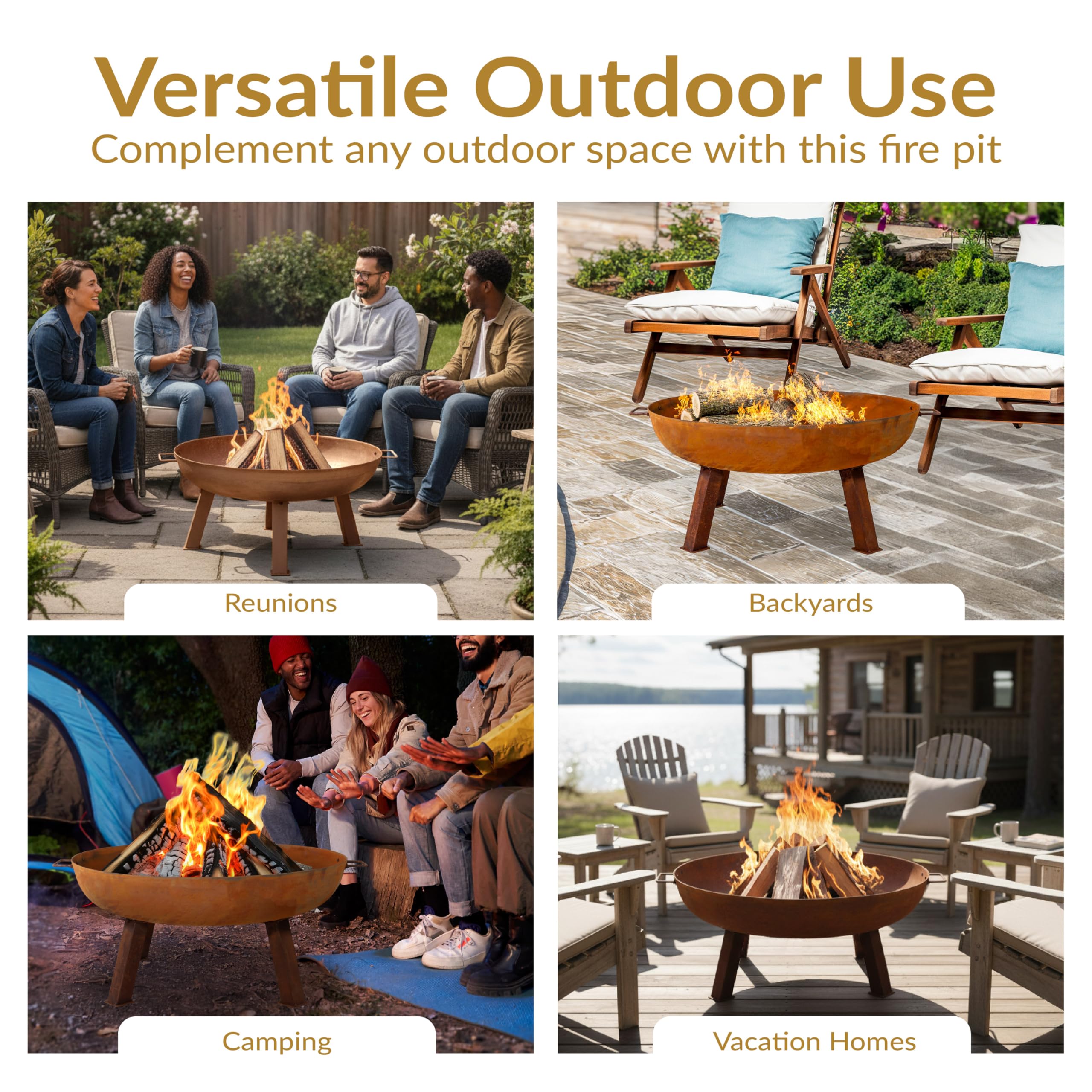 Sunnydaze 34-Inch Cast Iron Heavy-Duty Fire Pit for Outside - Wood-Burning Outdoor Fire Pit Bowl with Handles - Oxidized Finish