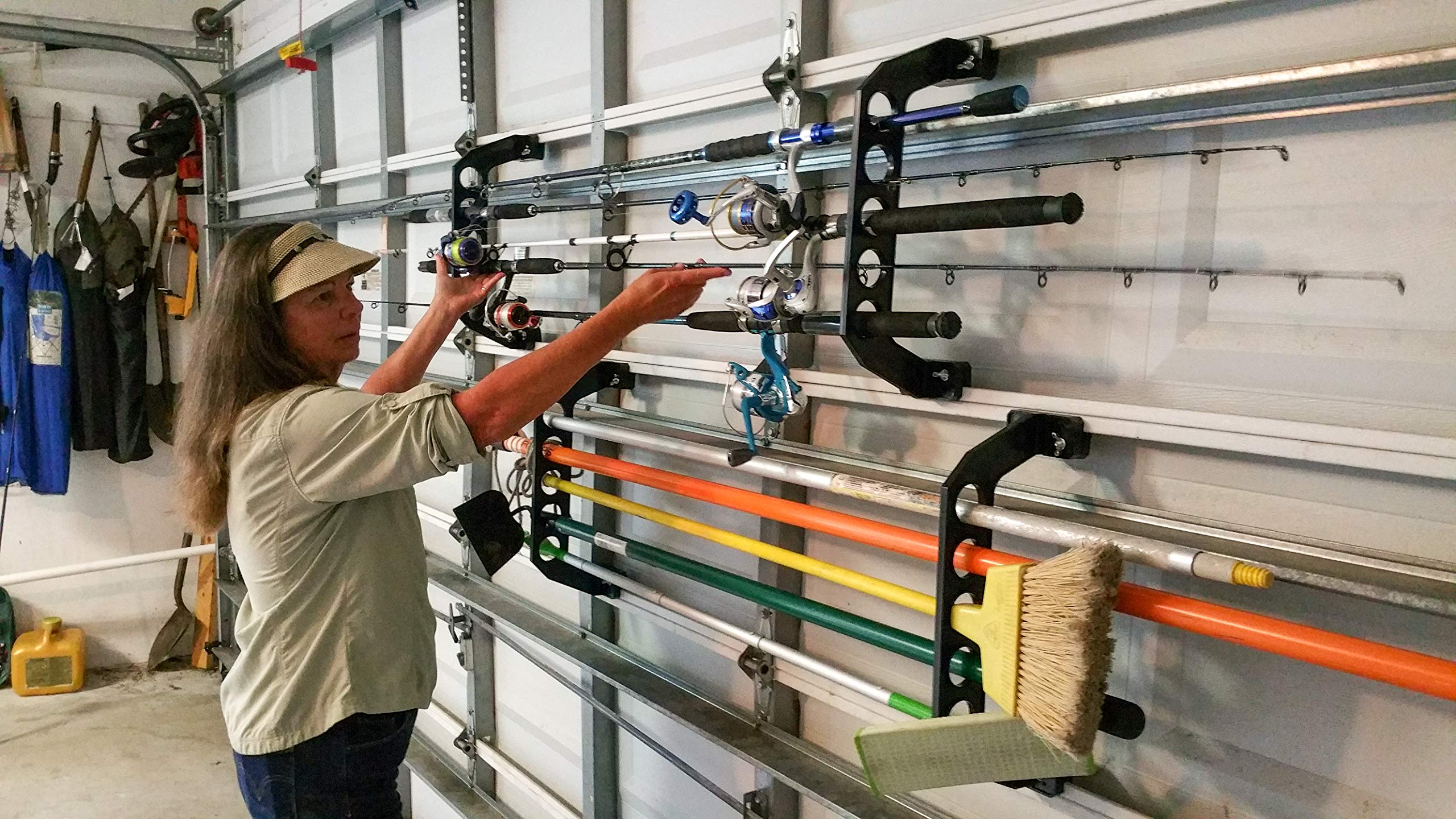 Cobra Storage Garage Door Storage Rack - 21" Black ABS Plastic Fishing Rod Holder - Ultimate Organization for Fishing Gear
