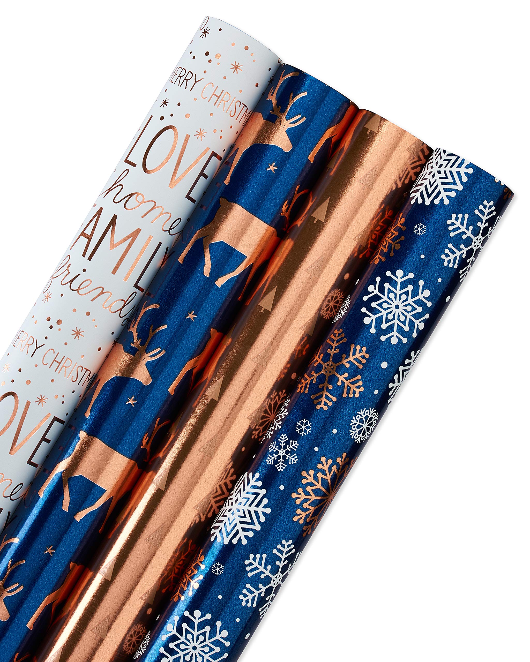 American Greetings 80 sq. ft. Reversible Blue Wrapping Paper Bundle for Christmas, Snowflake, Reindeer, Holiday (4 Rolls 30 in. x 8 ft.)