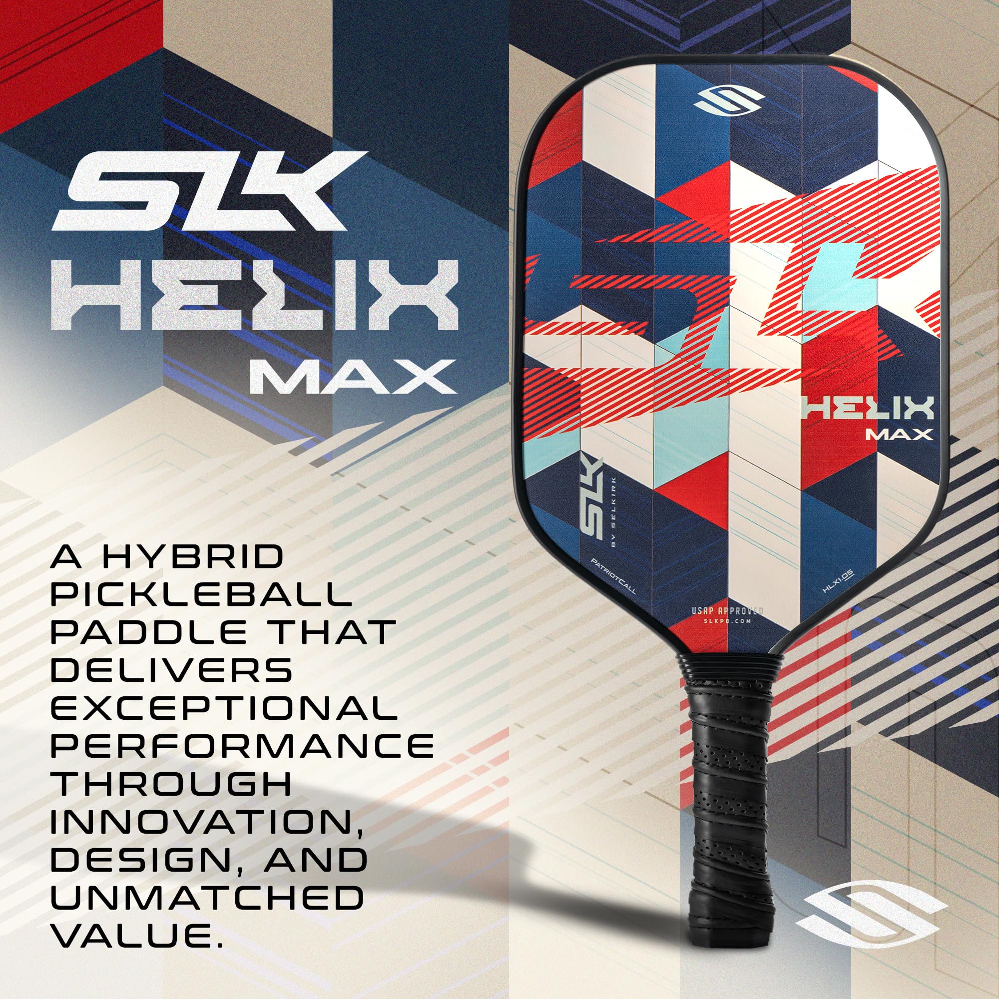 2024 SLK Helix Pro Pickleball Paddle | Carbon Fiber & Fiberglass Hybrid Face | Thermoformed Carbon Fiber Core | Unmatched Control | Patriot