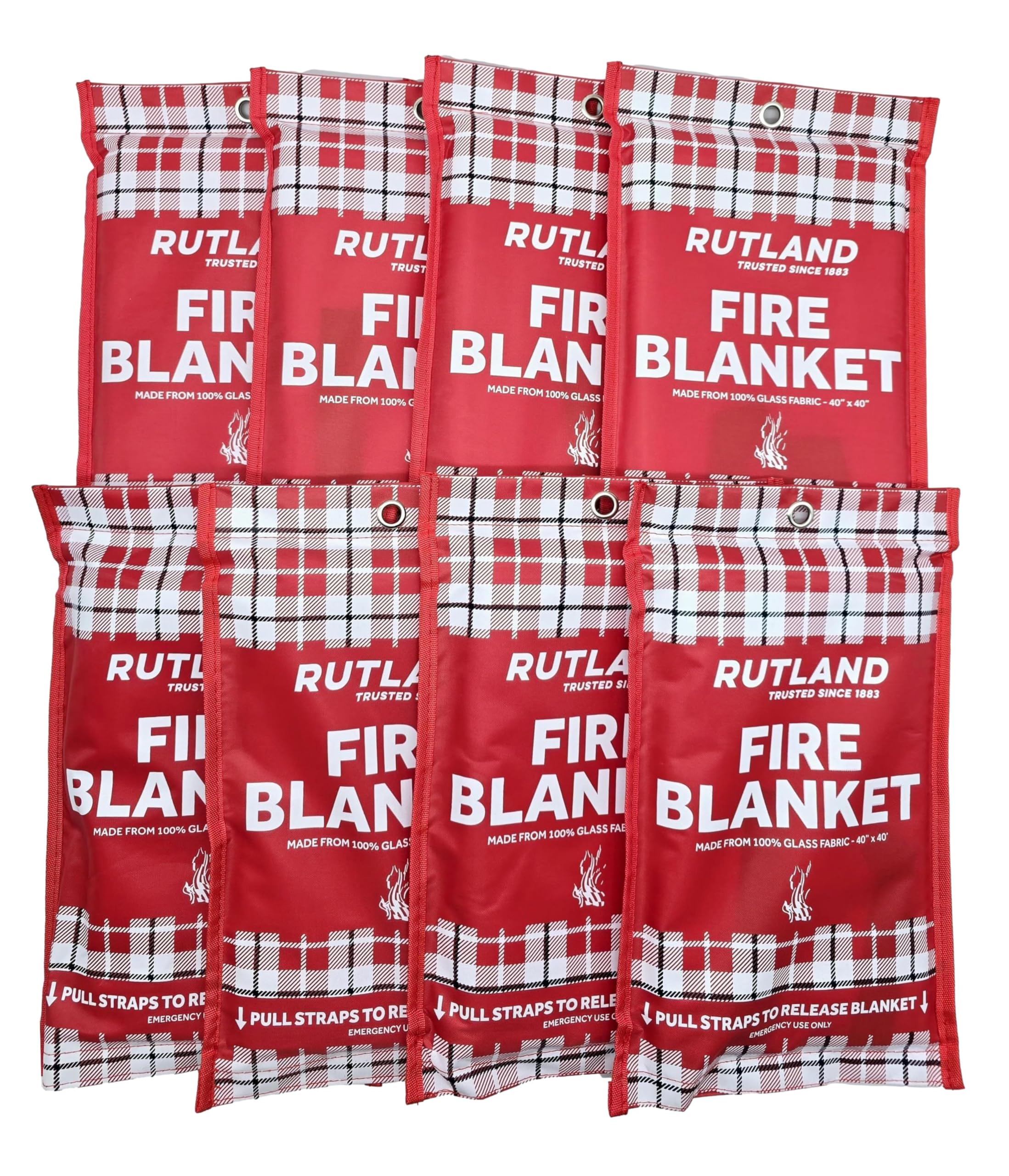 Rutland Fire Blanket for Home and Kitchen Emergency - 8 Pack, 40" x 40" - Fiberglass Fire Suppression Blanket Safety for Grilling, Camping and Boats