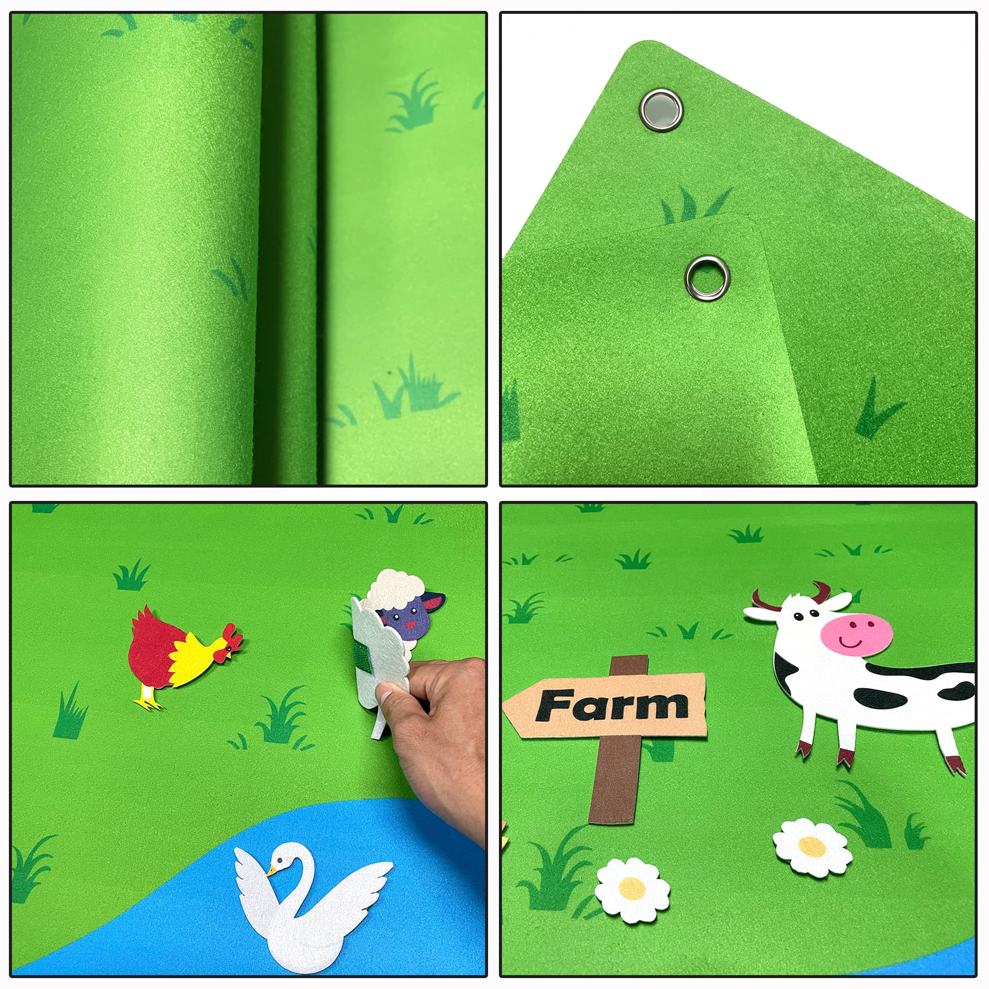 OKGIUGN 61 Pcs Farm Animals Story Felt Board, 3.6 Ft Farmhouse Themed Play Mat Wall Hanging Kit Toys, Birthday Gift for Toddlers Childrens