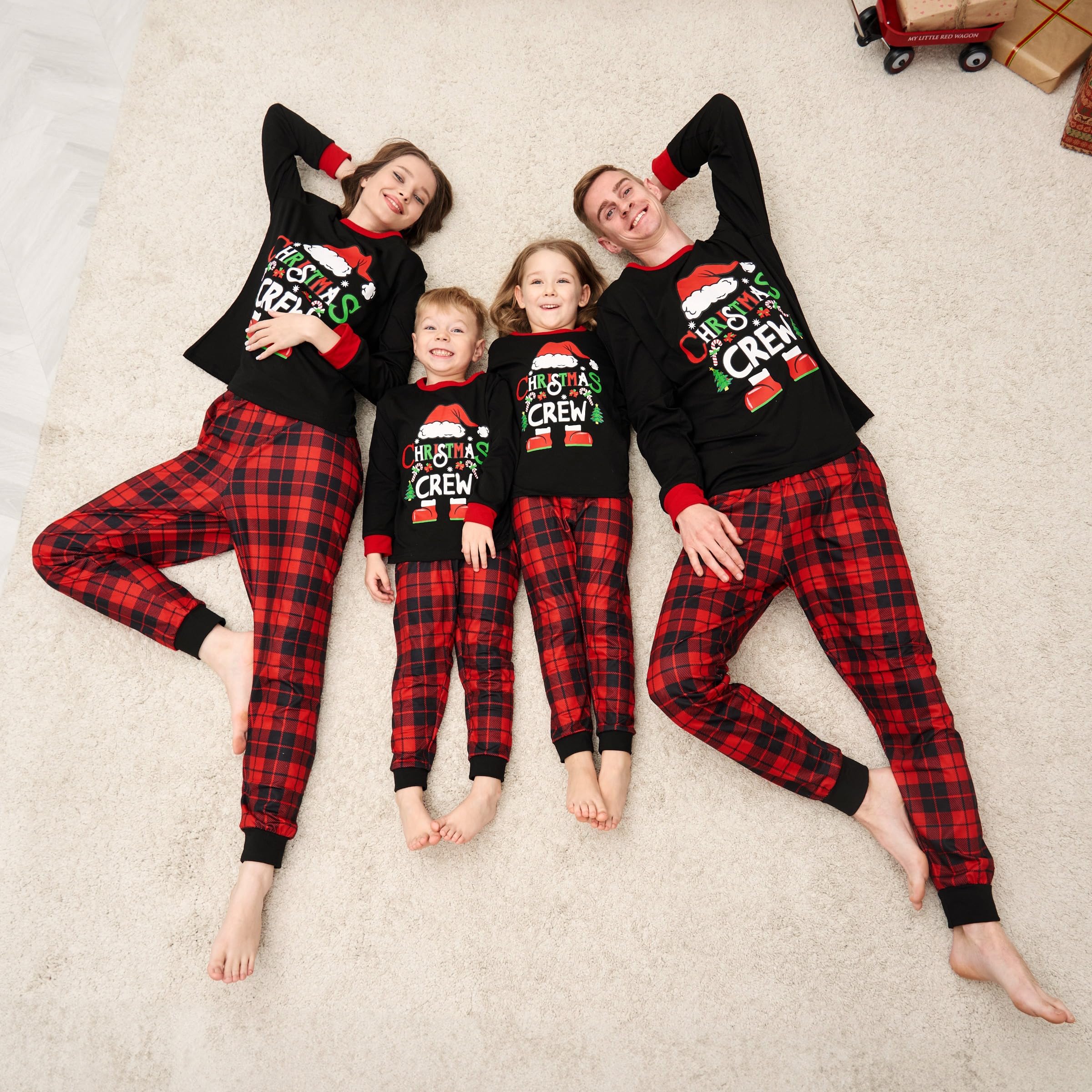 Manooby Christmas Pajamas for Family,Christmas Pajamas Matching Sets,Family Xmas Pjs for Dog (M,Style 07 (Black Red)