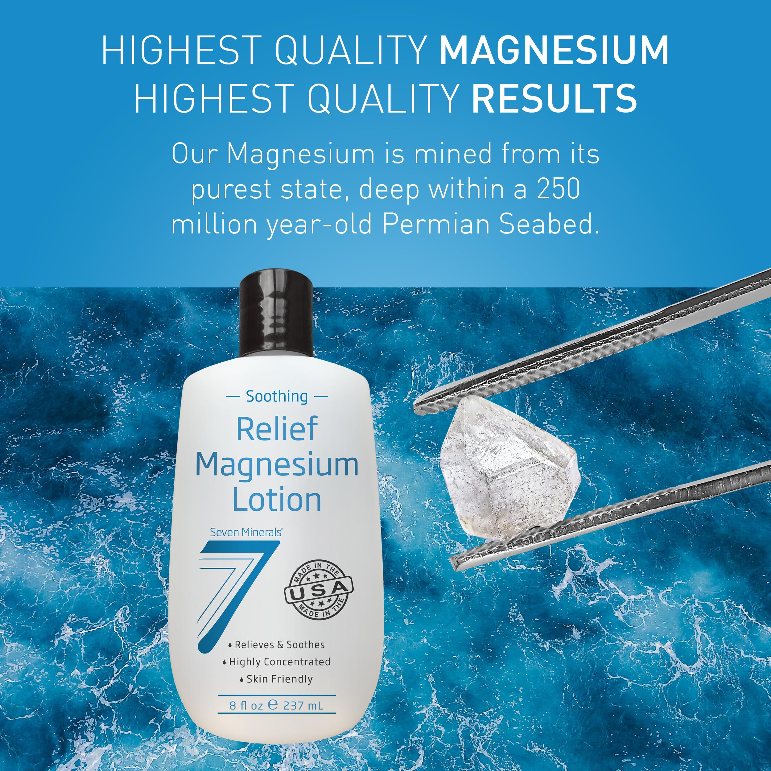 Seven Minerals Magnesium Lotion for Soothing Relief & Relaxation - Highly Concentrated Magnesium for Better Sleep, Feet & Joint Care. Non-Greasy Lotion with Skin Friendly Ingredients - 8 fl oz