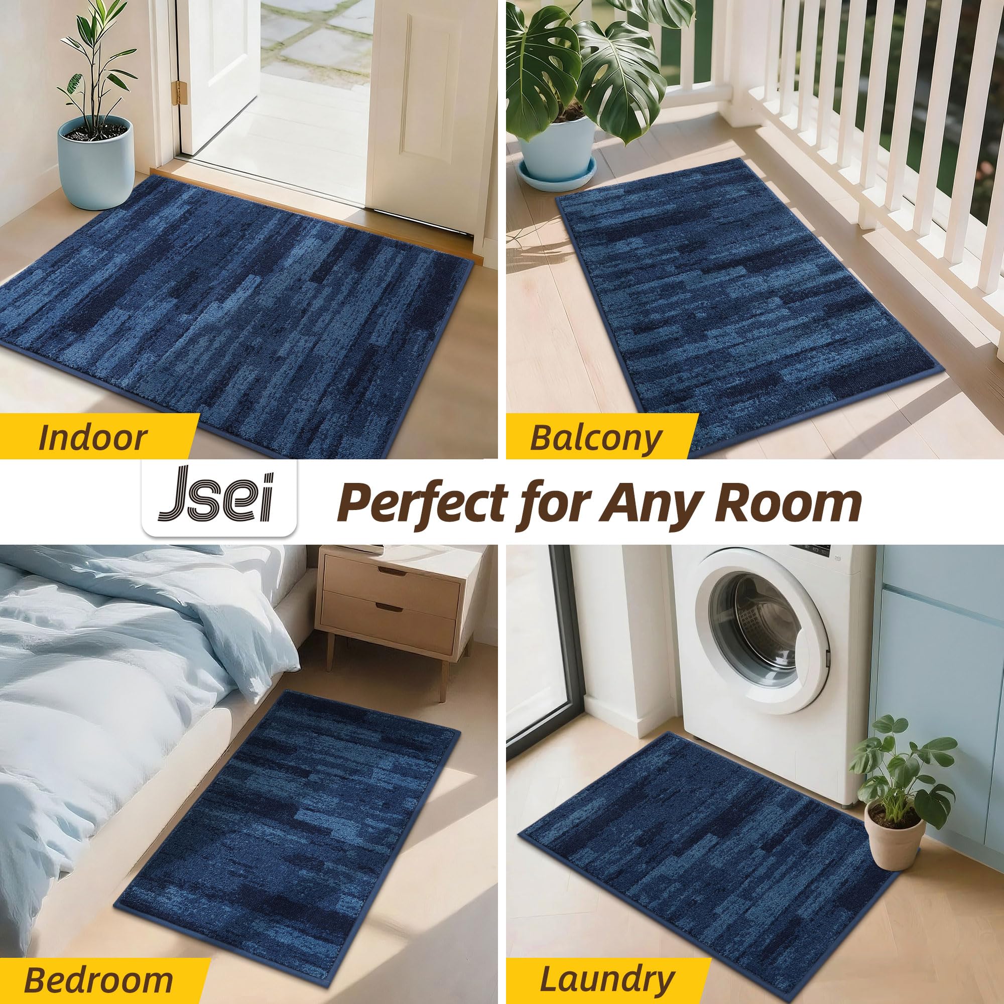 JSEI Dirt Trapper Door Mat 20"x32", Non-Slip Doormats Washable Entryway Mat, Welcome Floor Mat Absorbent Low Profile Dog Door Mats for Front Back Door, Muddy Wet Shoes & Paws, Blue