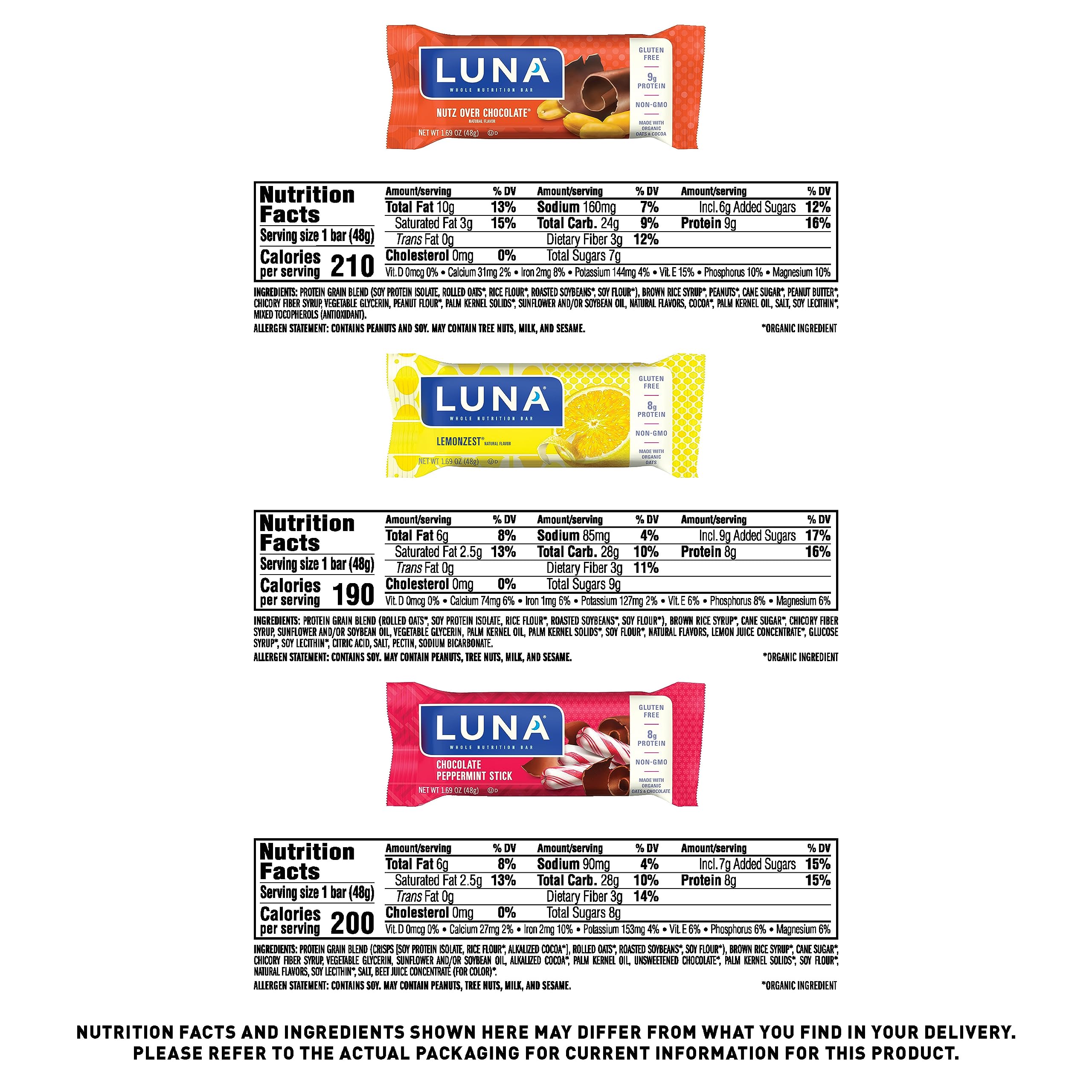 LUNA Bar - Variety Pack - Gluten-Free - Non-GMO - 7-9g Protein - Made with Organic Oats - Low Glycemic - Whole Nutrition Snack Bars - Amazon Exclusive - 1.69 oz. (12 Count)