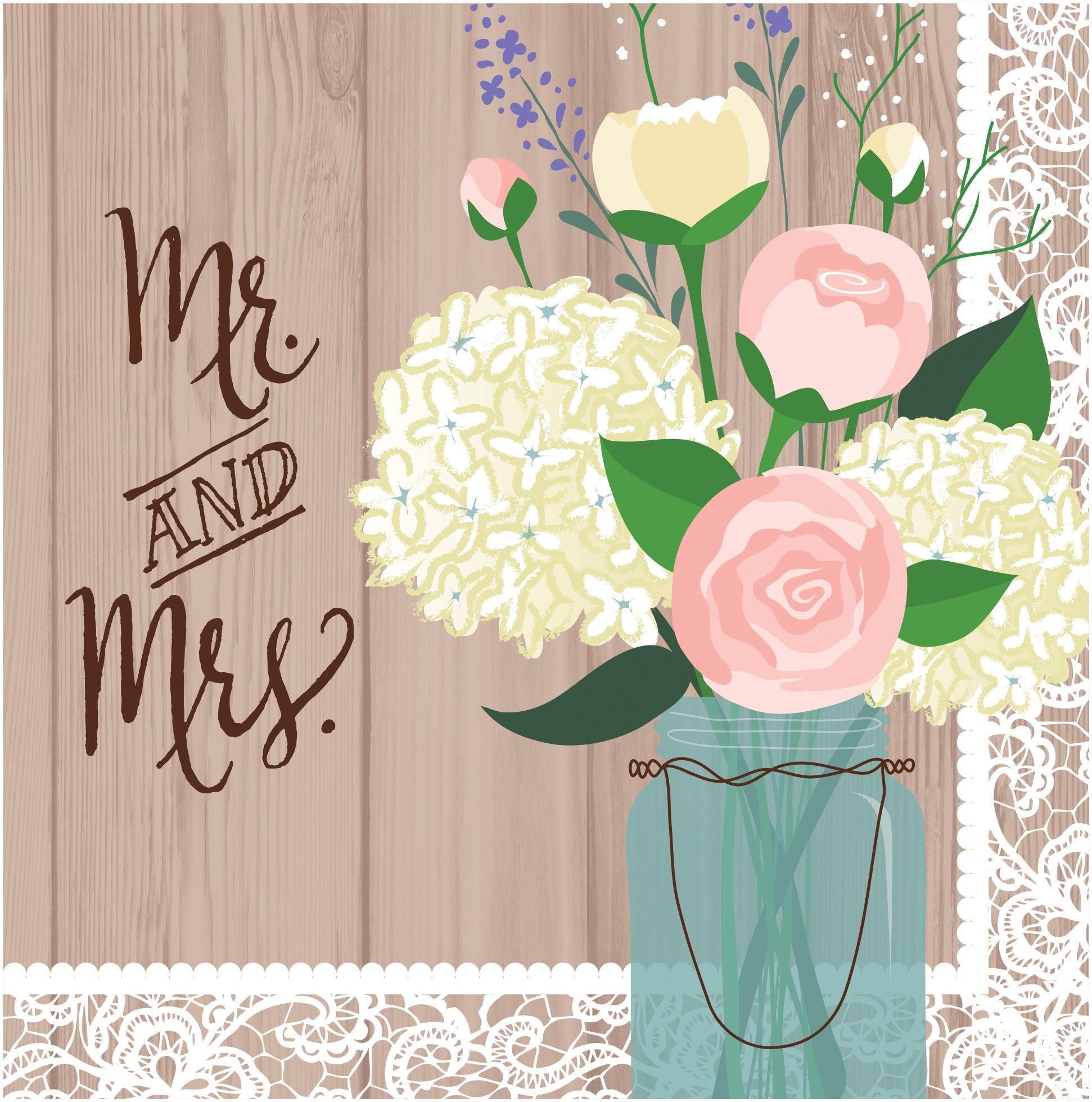 Creative Converting 16-Count Paper Luncheon Napkins, Mr. and Mrs. Rustic Wedding